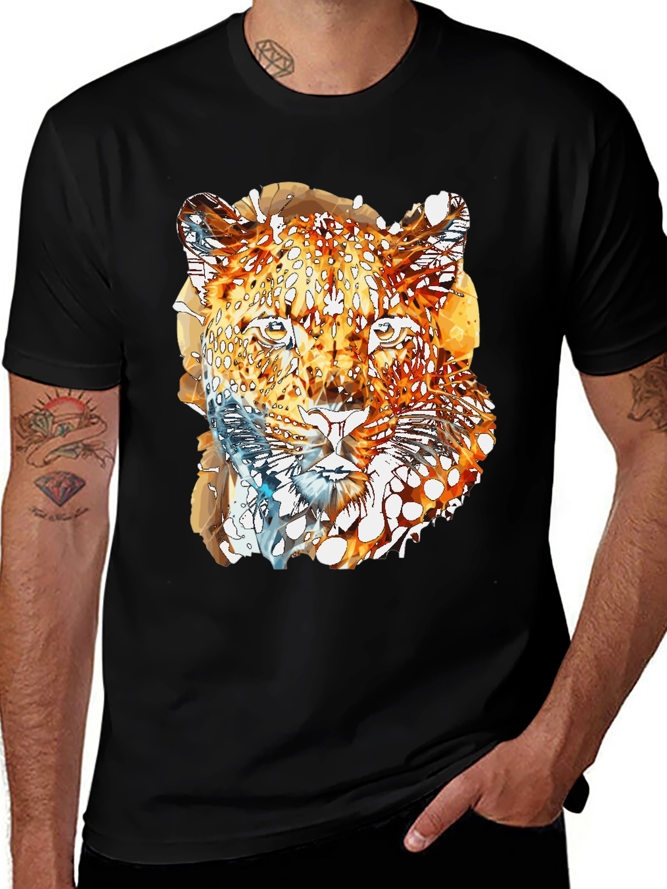 Variant 6 of Abstract Leopard Graphic Print Men's Black T-Shirt