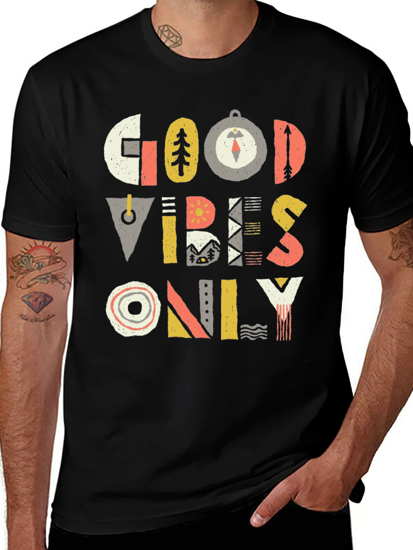 Variant 23 of Good Vibes Only Graphic Tee - Black Cotton T-Shirt