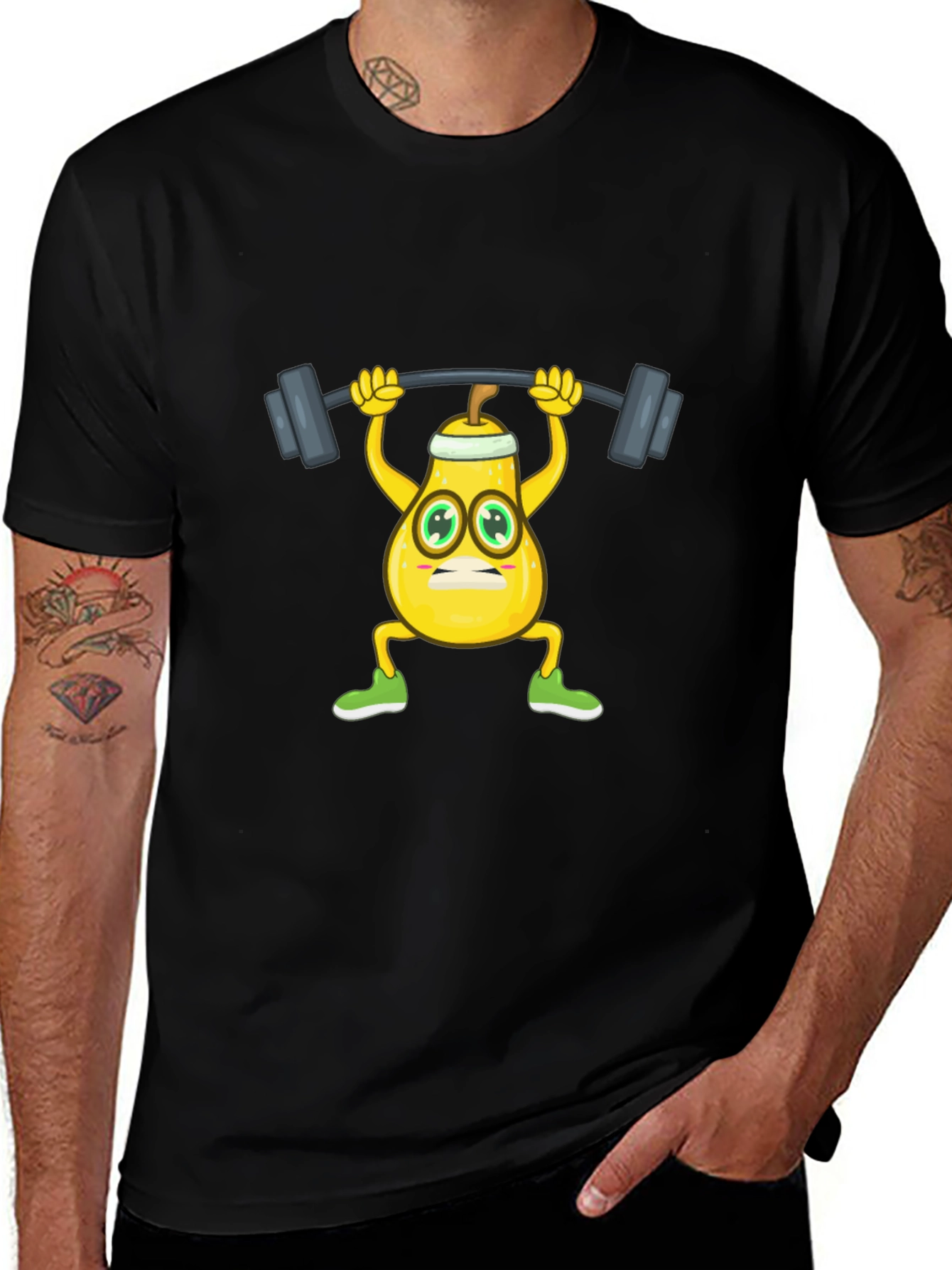 Variant 7 of Funny Pear Gym T-Shirt: Fruit Lifting Barbell