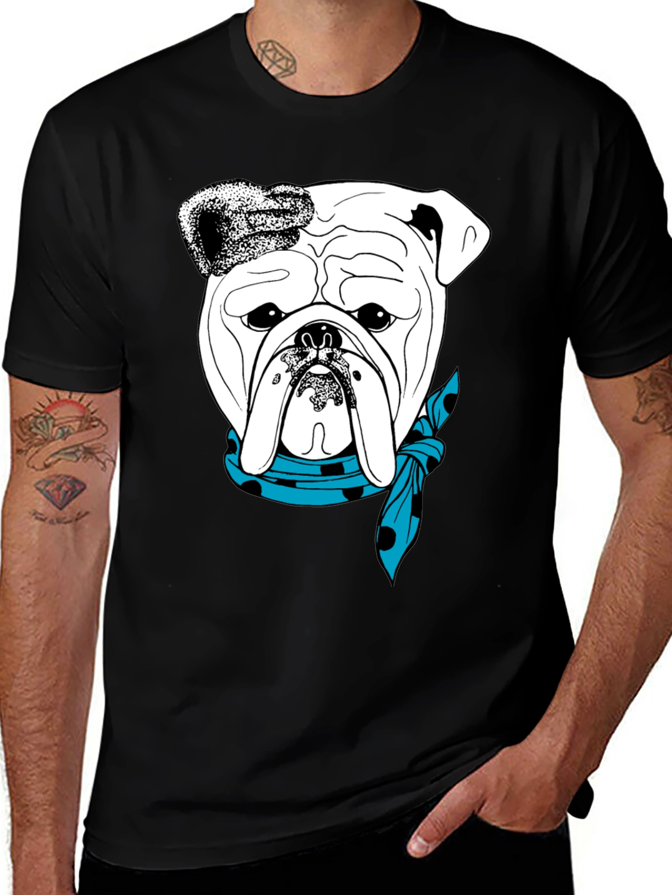 Black Bulldog Bandana Graphic Tee - Stylish Dog Lover T-Shirt main image
