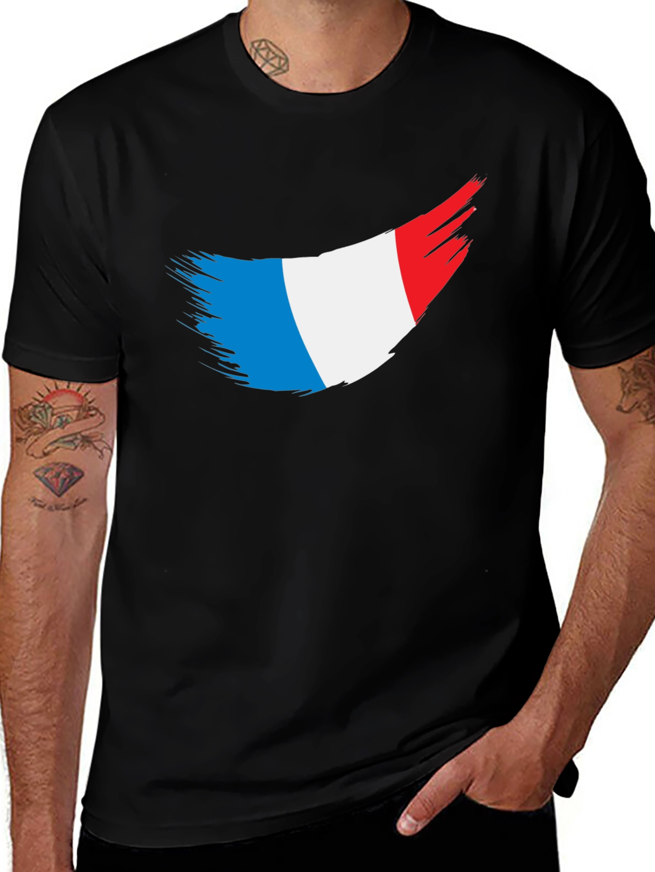 French Flag Brushstroke Black T-Shirt