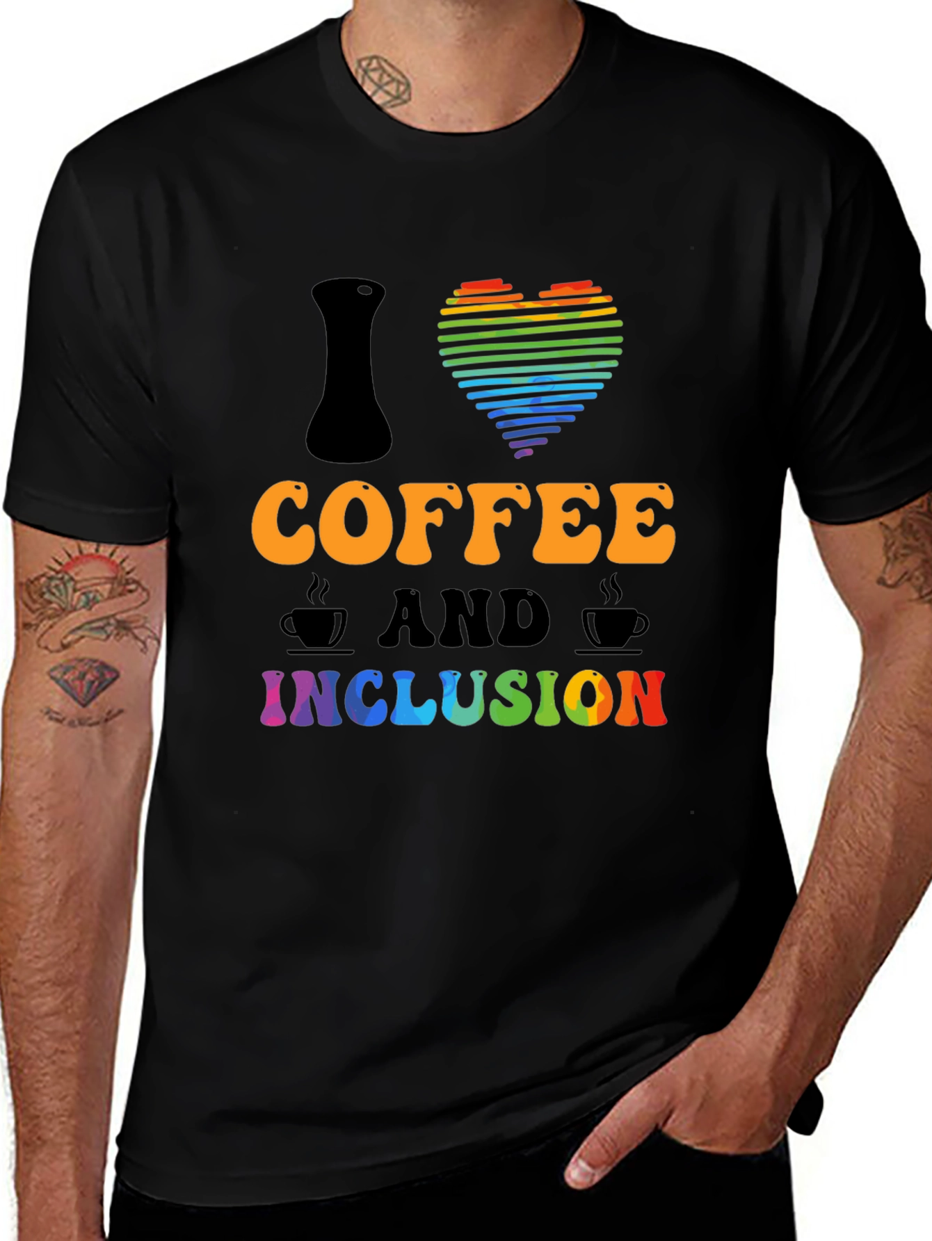Variant 24 of I Love Coffee & Inclusion T-Shirt - Rainbow Heart