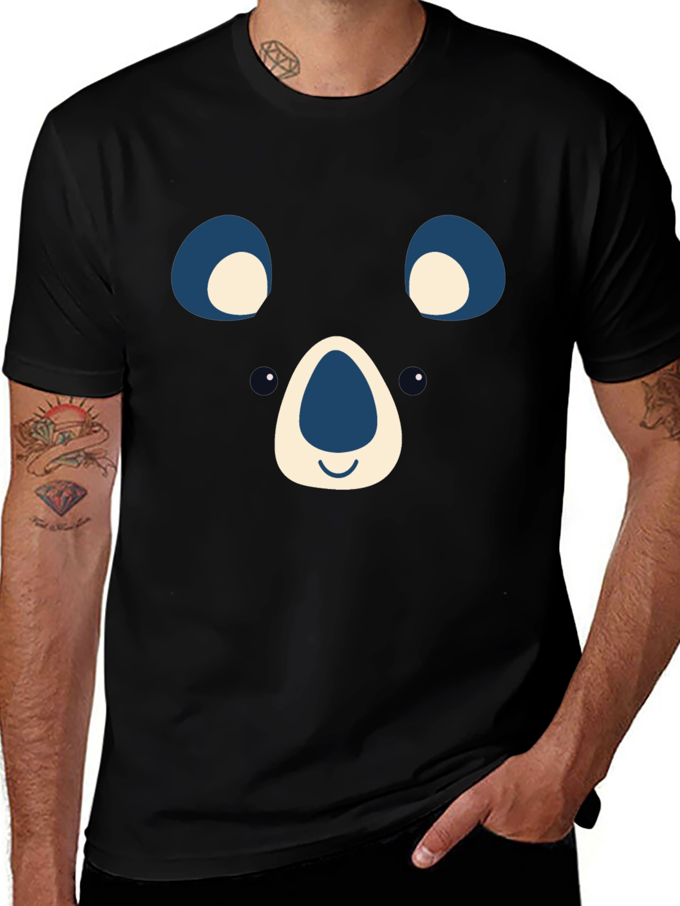 Variant 11 of Cute Bear Face Graphic Tee - Black
