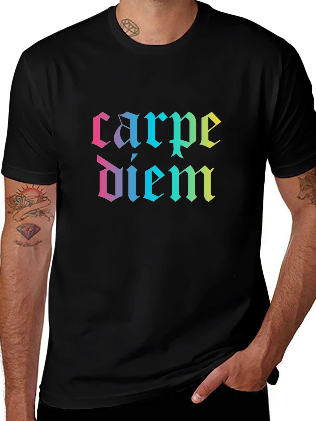 Variant 6 of Carpe Diem Gradient Graphic Tee - Black Cotton T-Shirt