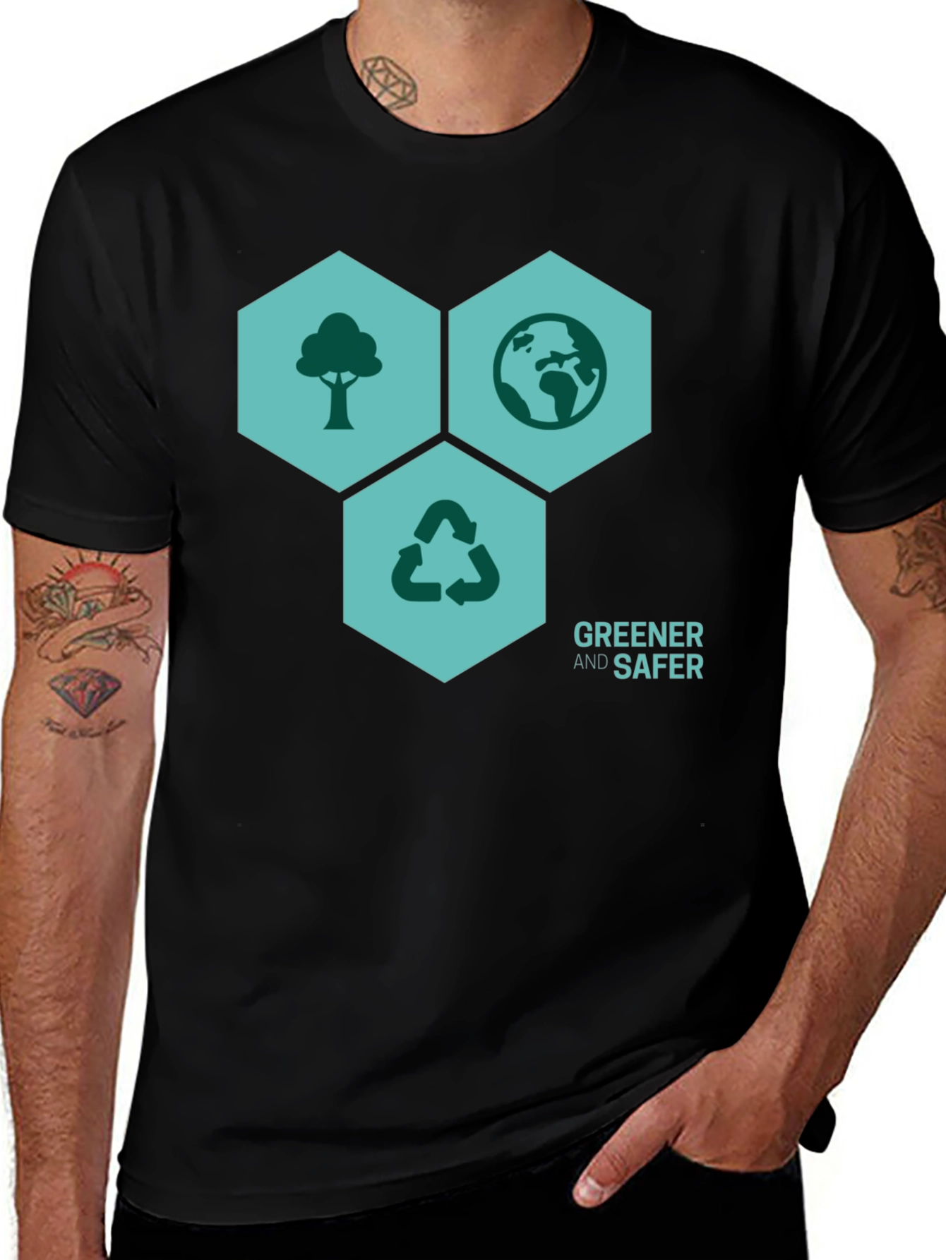 Black Eco-Friendly 'Greener & Safer' Graphic T-Shirt main image