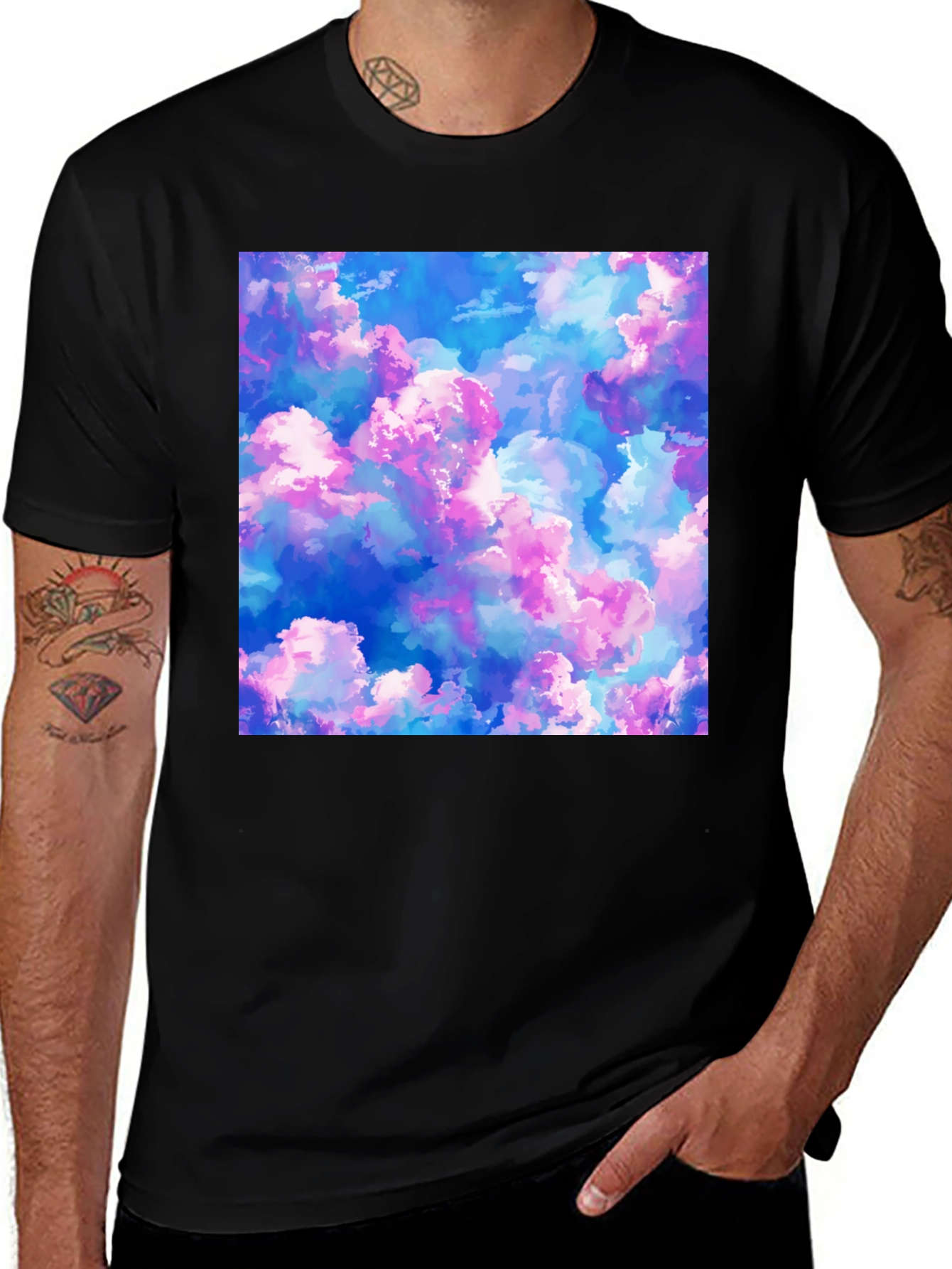Black Dreamy Cloudscape Graphic Tee - Soft Black Cotton main image