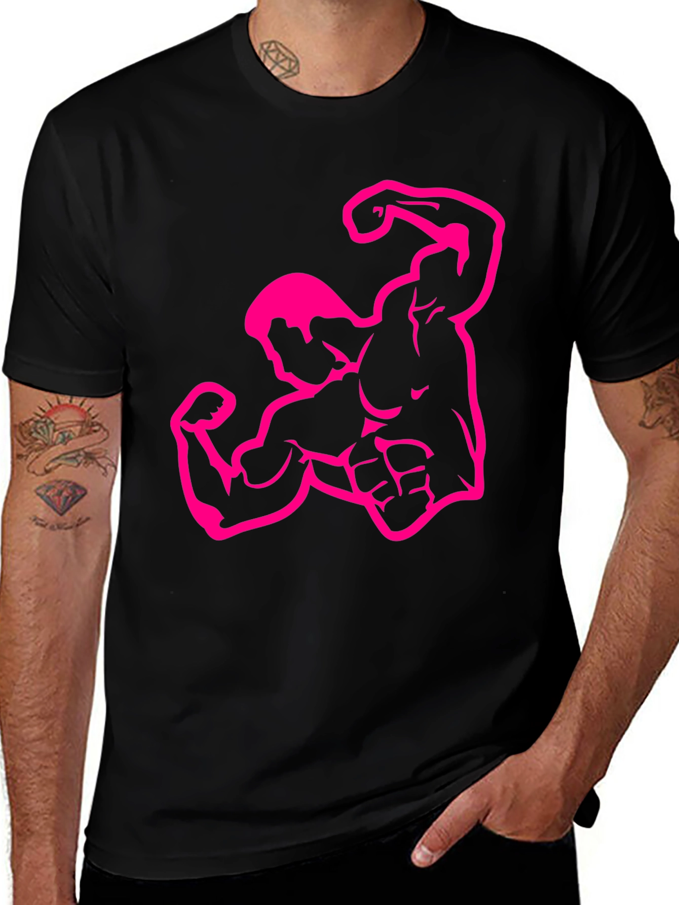 Variant 20 of Muscle Man Graphic Tee - Black Crew Neck T-Shirt