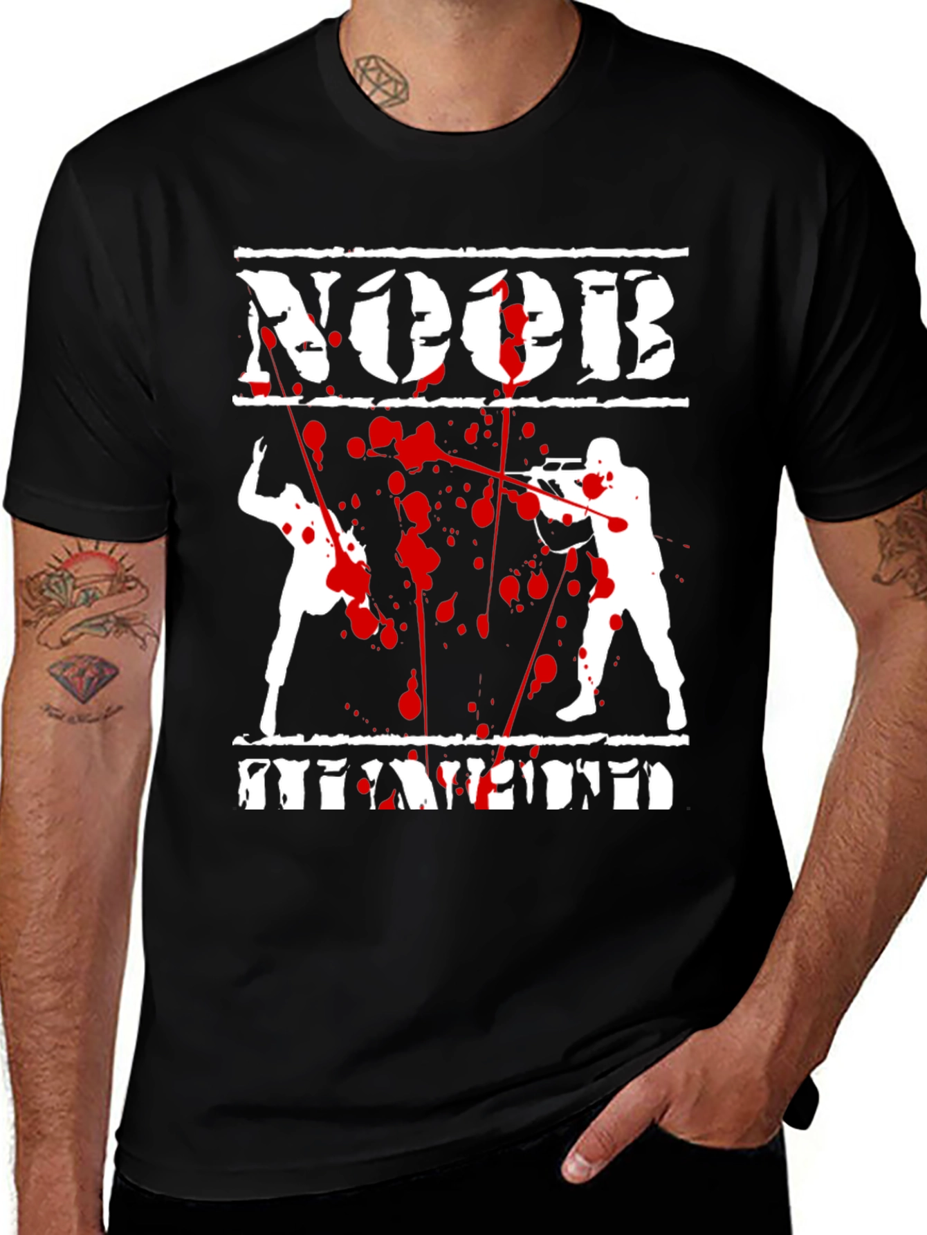 Variant 16 of Noob Eliminated Graphic Print Black T-Shirt