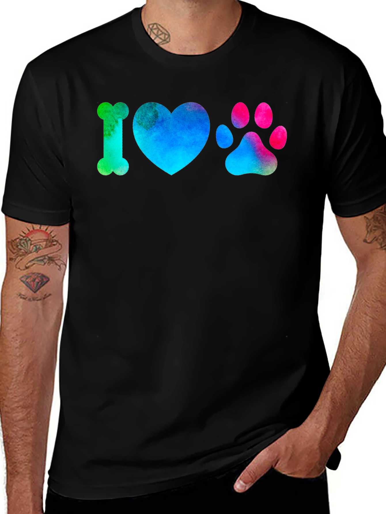 Variant 19 of I Love Dogs T-Shirt - Watercolor Paw Print Design