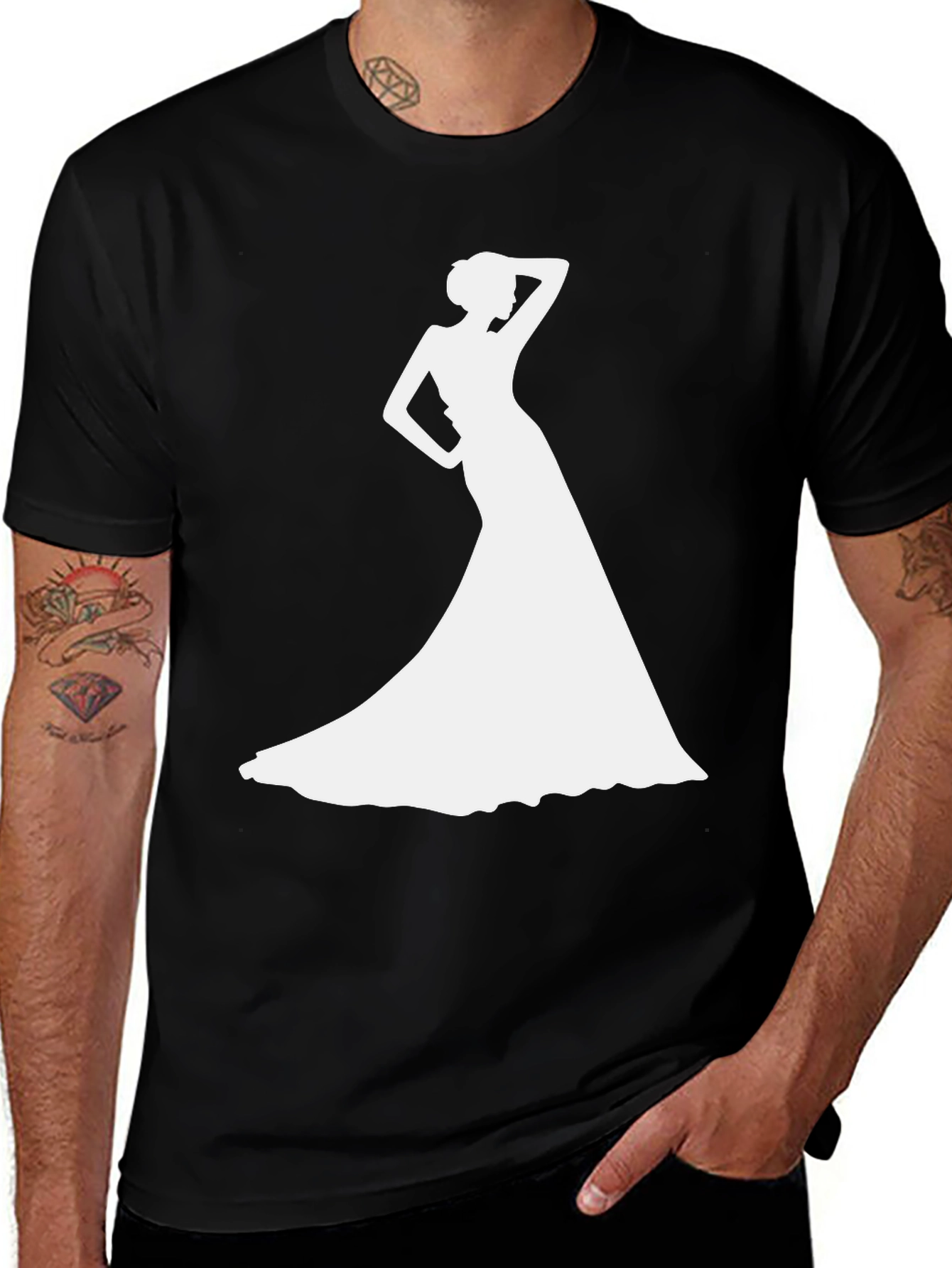 Elegant Woman Silhouette Black T-Shirt