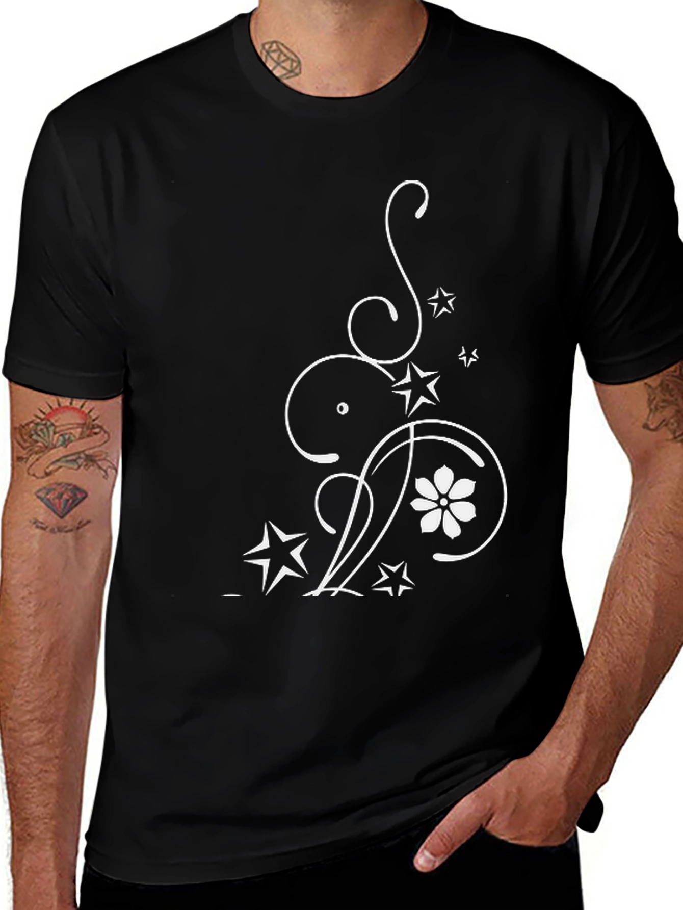 Variant 11 of Elegant Floral Star Graphic Black T-Shirt