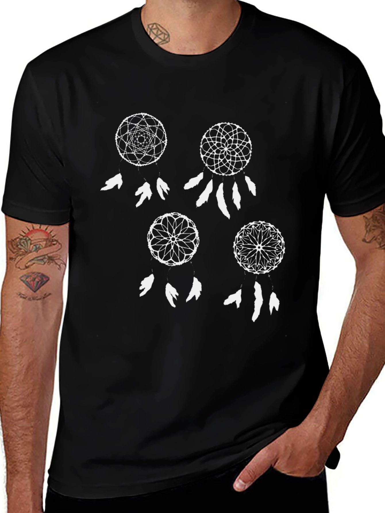 Variant 8 of Dreamcatcher Graphic Tee - Black Cotton Casual Wear
