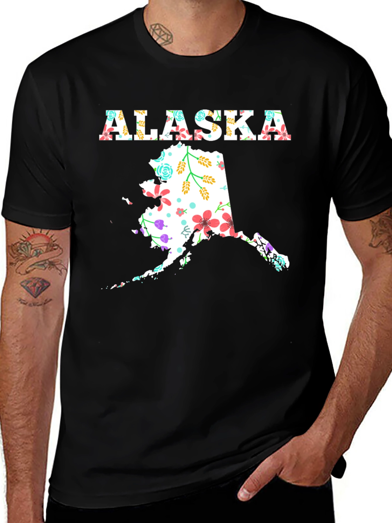 Variant 6 of Floral Alaska State Map T-Shirt