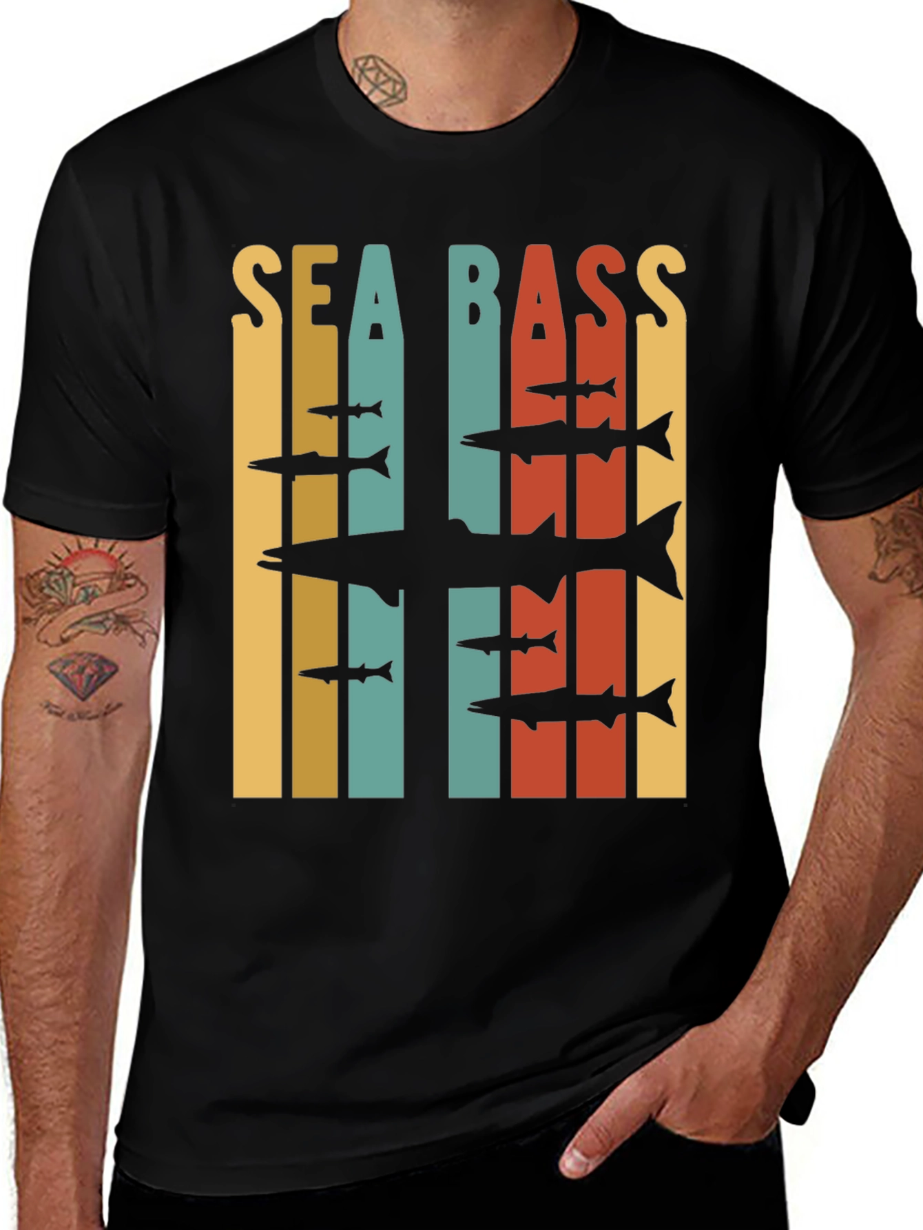 Retro Sea Bass Fishing T-Shirt - Vintage Style