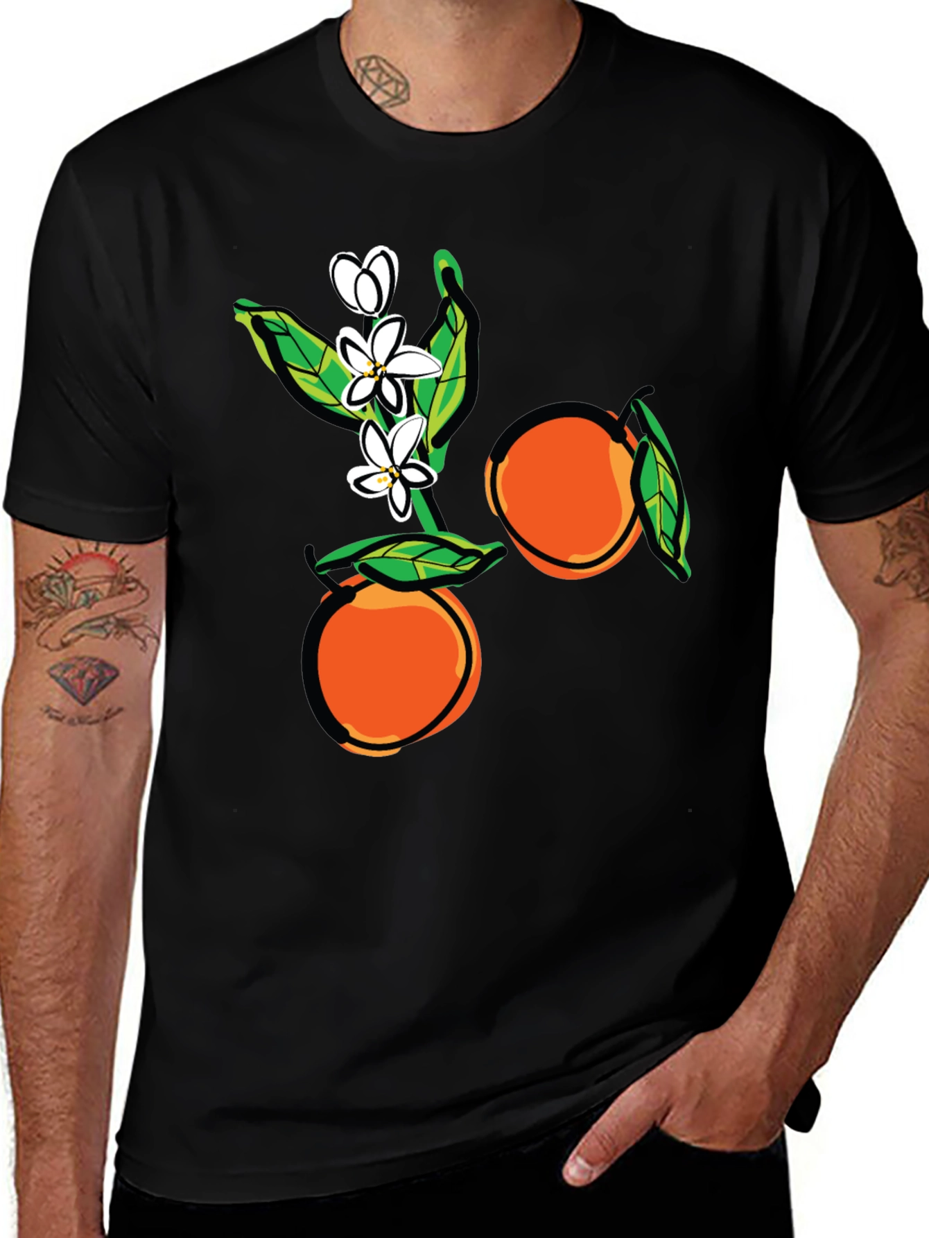 Variant 10 of Orange Blossom Graphic Print Black T-Shirt