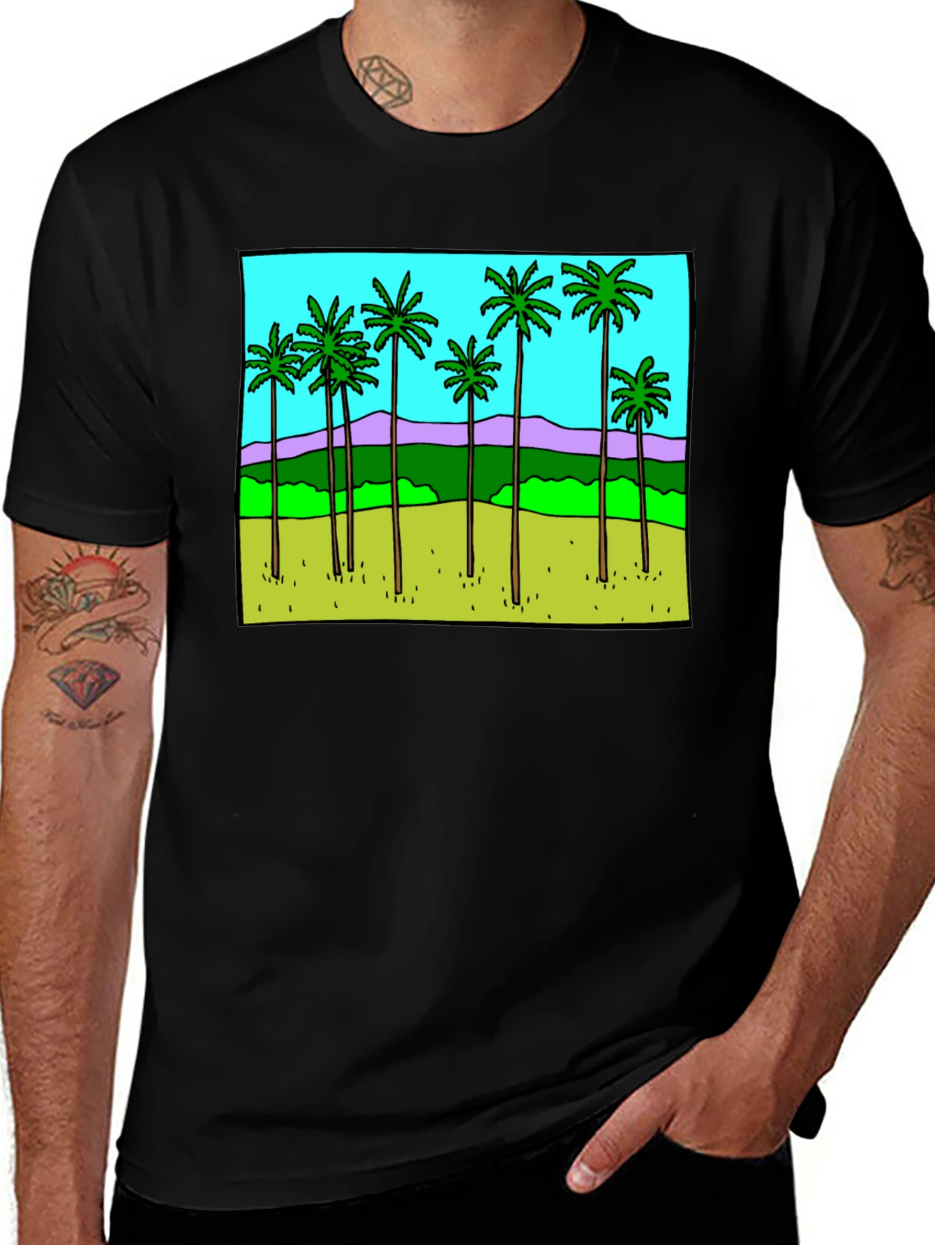 Black Palm Tree Graphic Tee - Black Casual T-Shirt main image