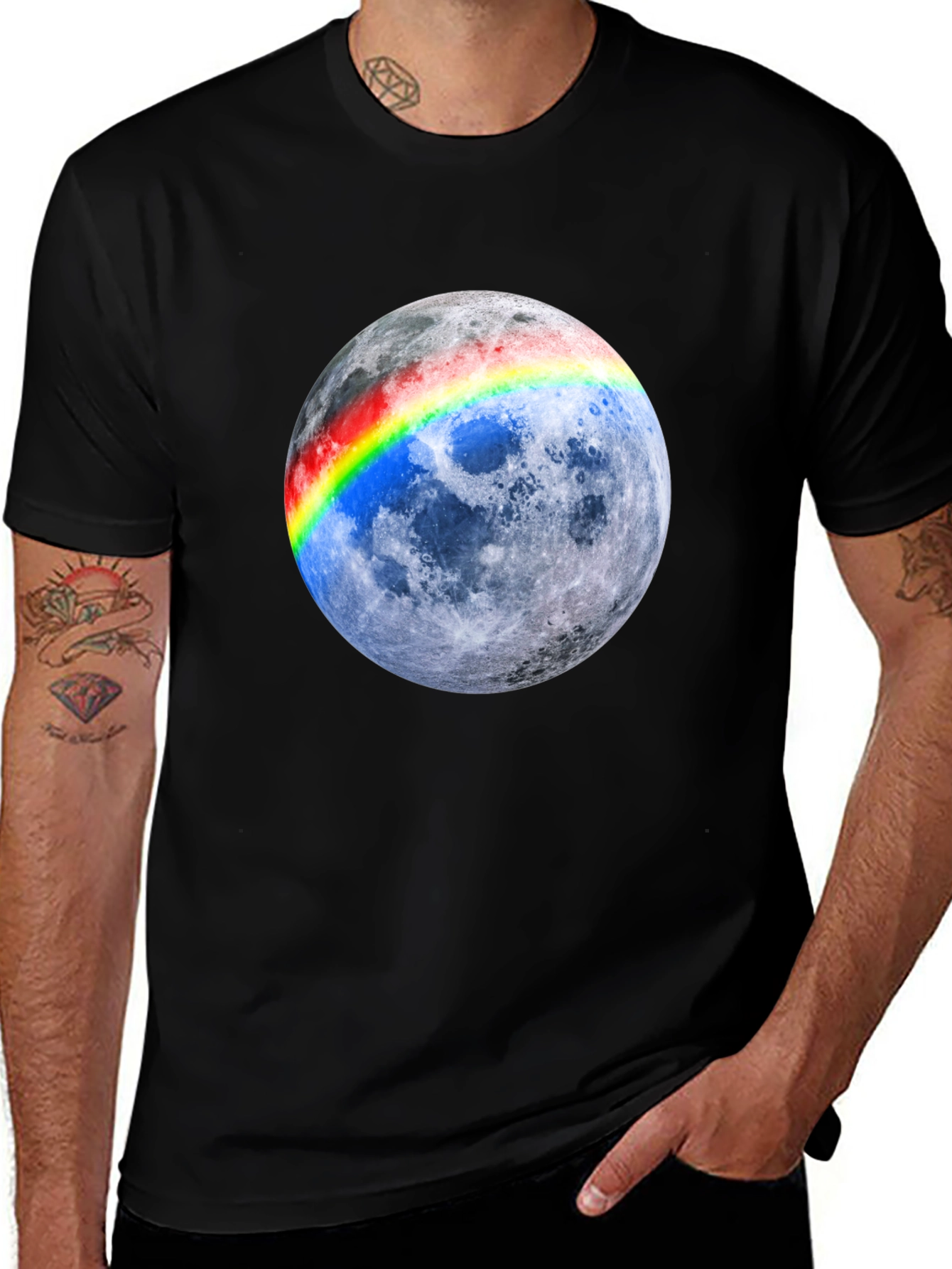 Variant 23 of Rainbow Moon T-Shirt - Black Cotton Tee