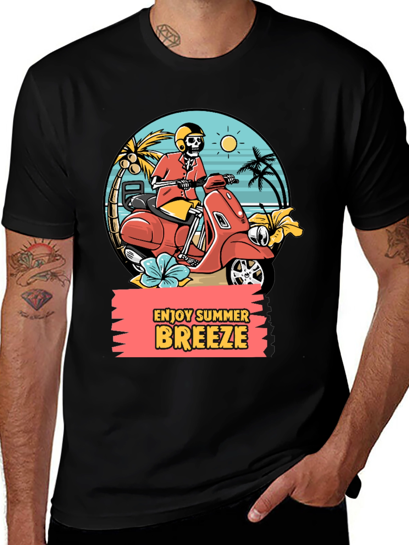 Variant 11 of Summer Breeze Skeleton Scooter Graphic Tee