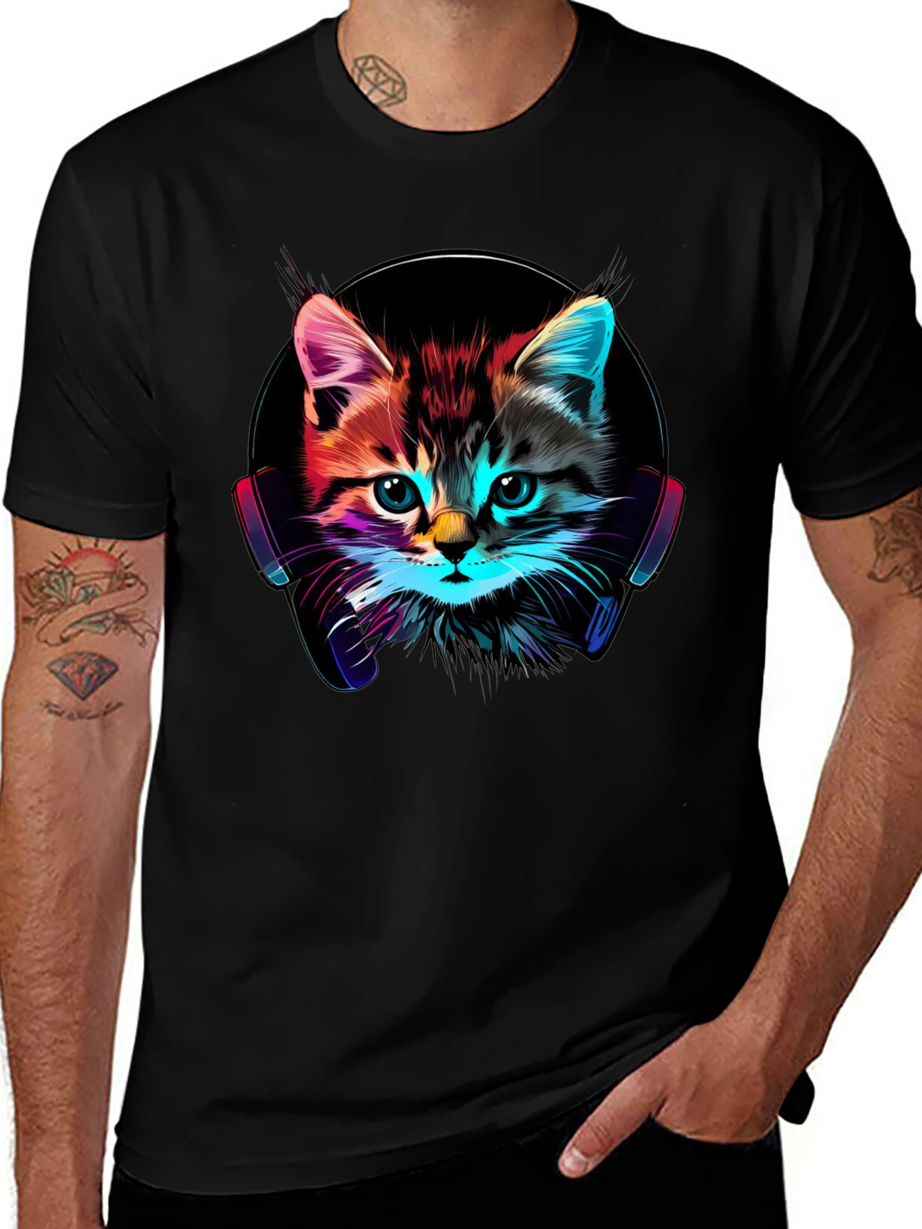 Variant 17 of Neon Cat DJ T-Shirt - Funky Kitten Tee