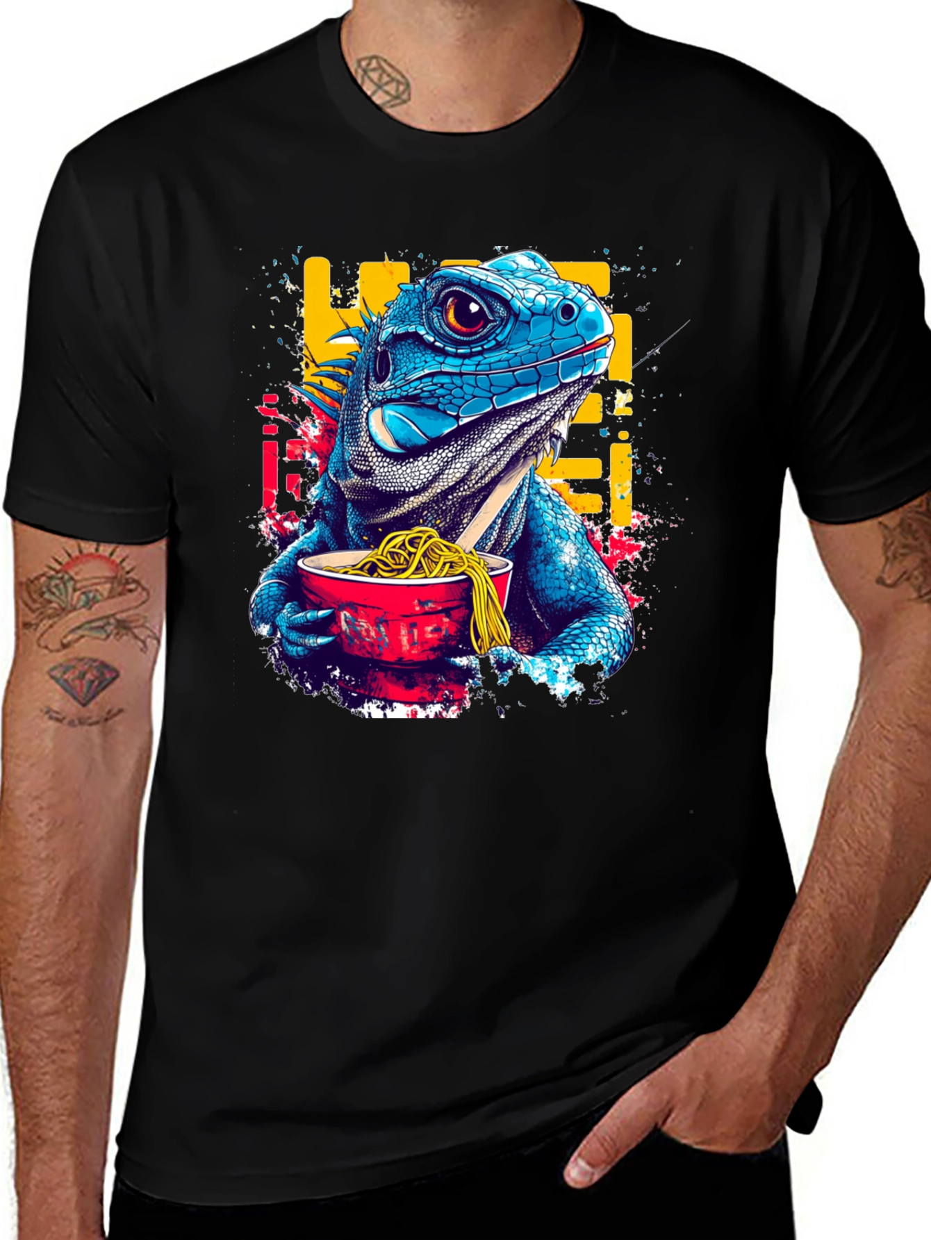 Variant 19 of Iguana Ramen Black T-Shirt: Unique Graphic Tee