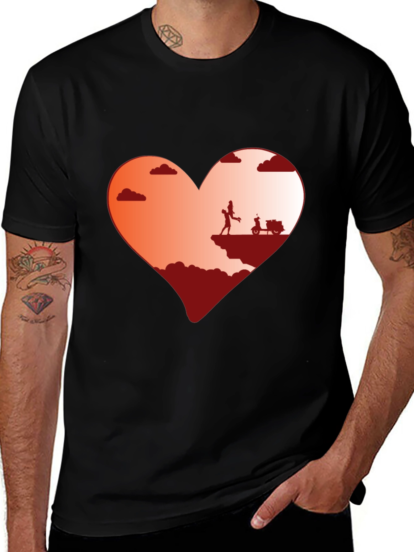 Romantic Getaway Heart Graphic Tee - Black