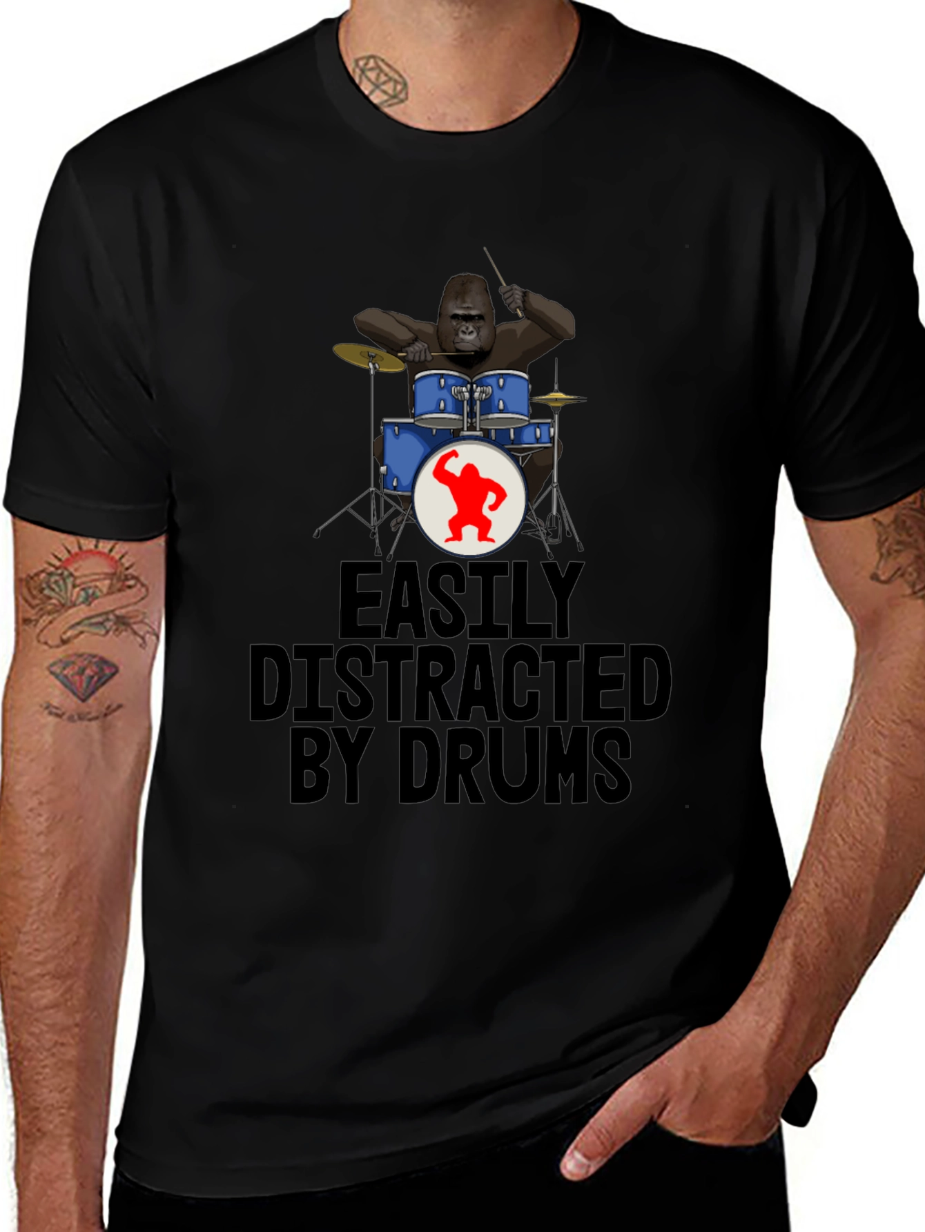Variant 29 of Easily Distracted by Drums Gorilla Graphic T-Shirt