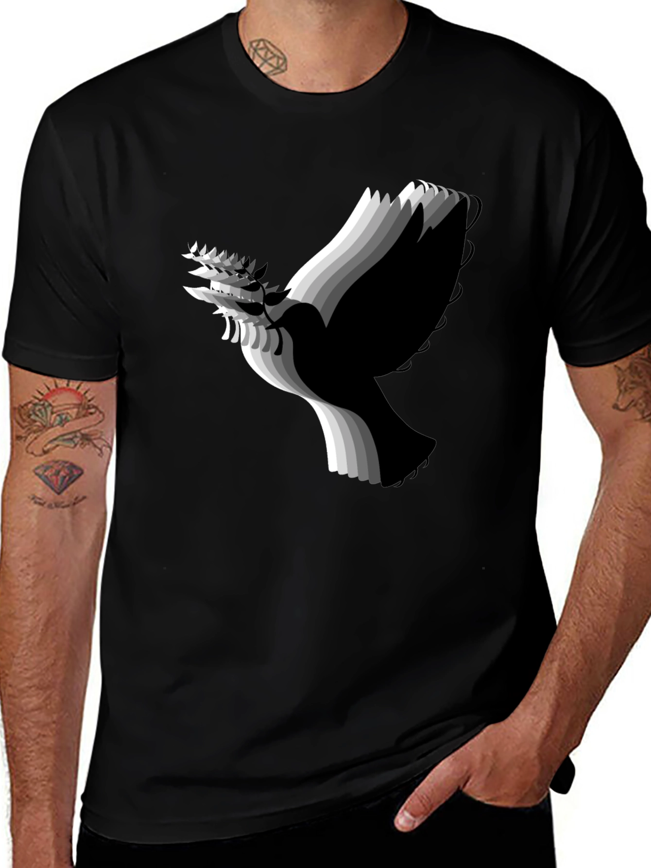 Variant 11 of Stylish Black T-Shirt with Abstract Dove Graphic