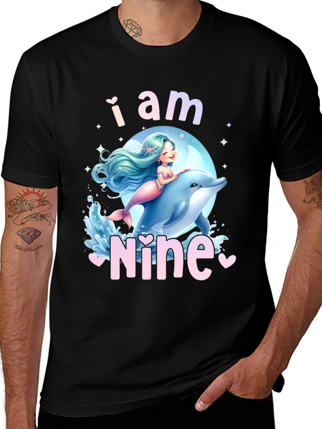 Variant 15 of I am Nine - Mermaid Dolphin Birthday Shirt