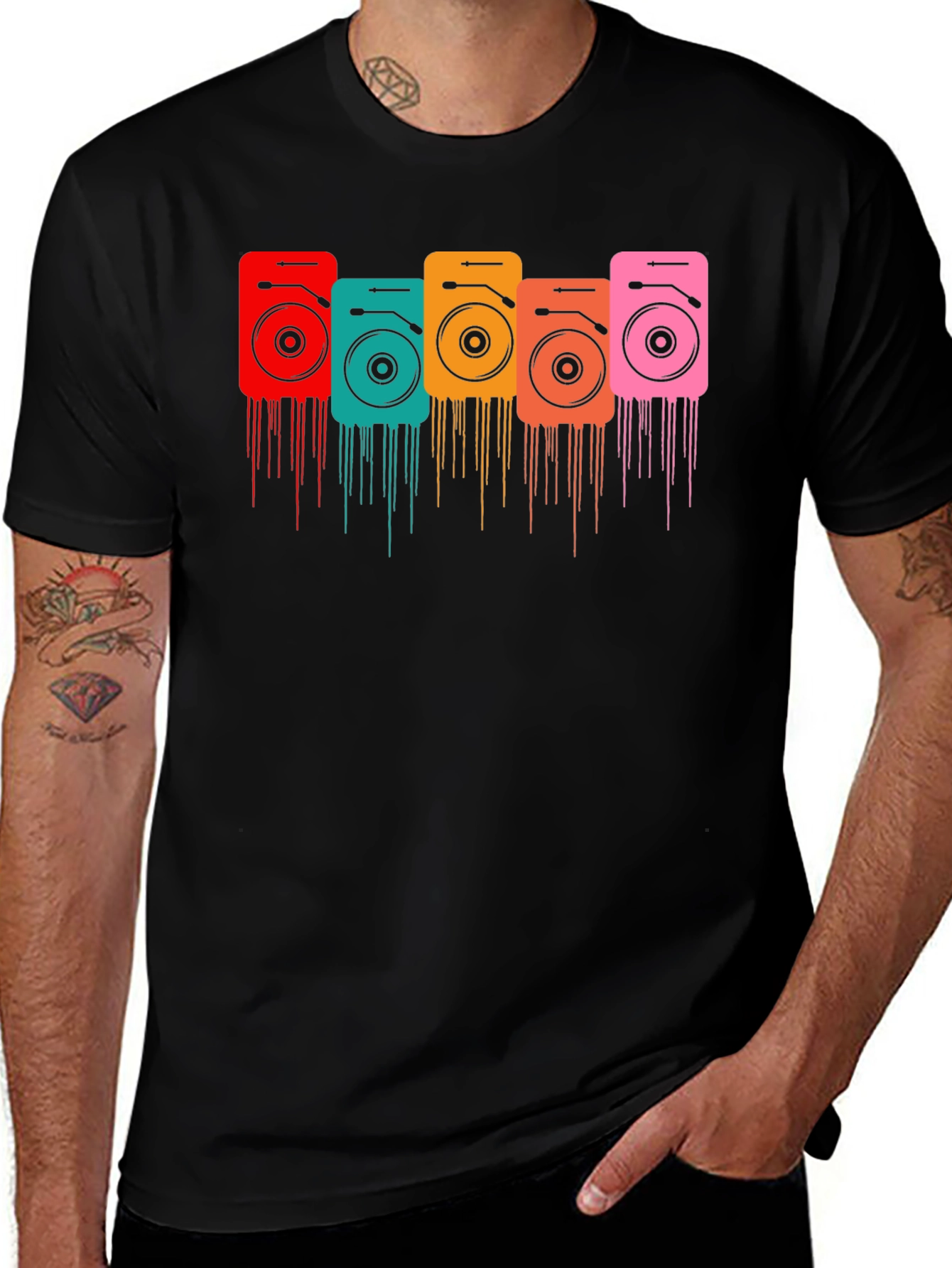 Variant 17 of Retro Turntable Graphic Black T-Shirt
