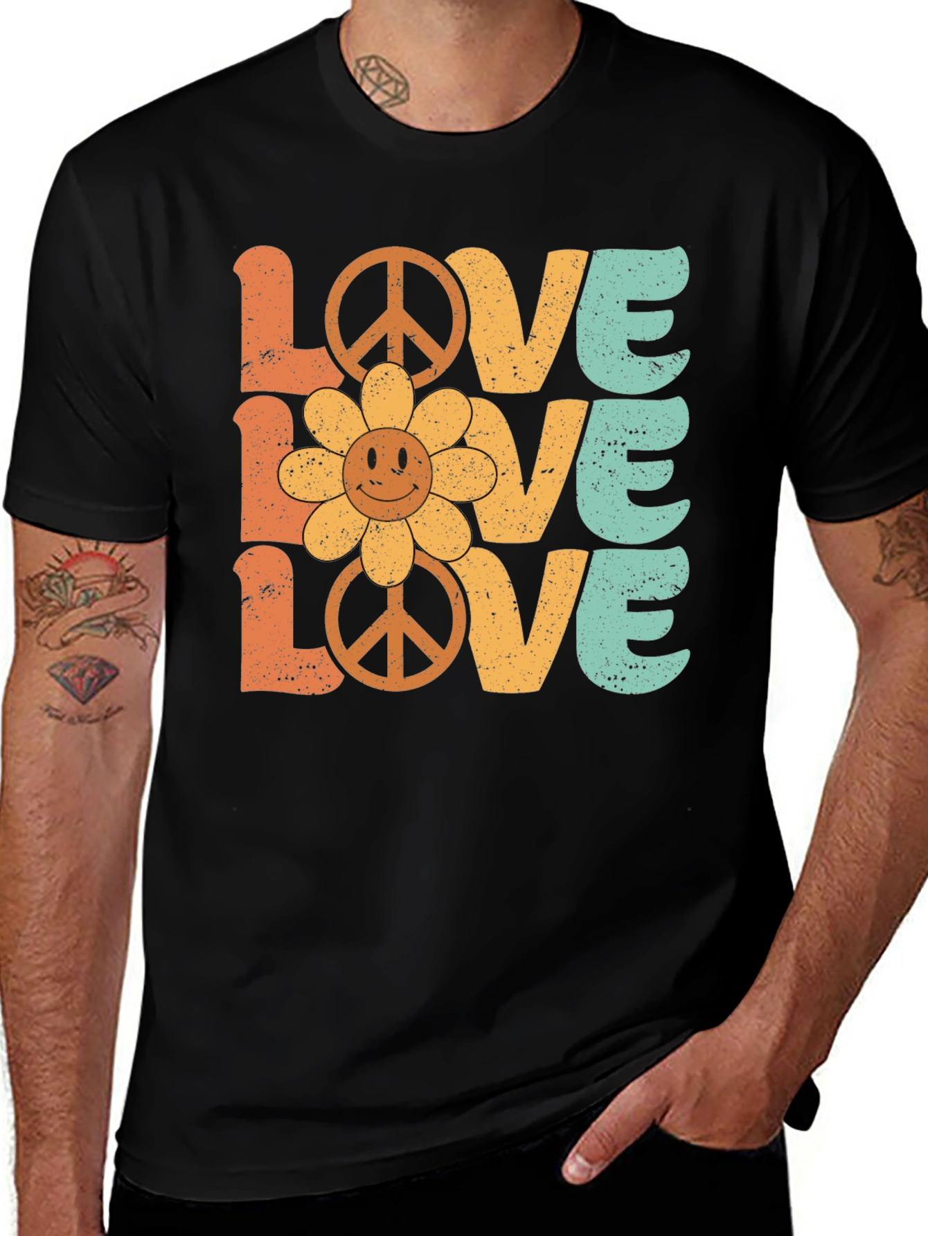 Variant 23 of Retro Love Graphic T-Shirt - Peace & Flower Power