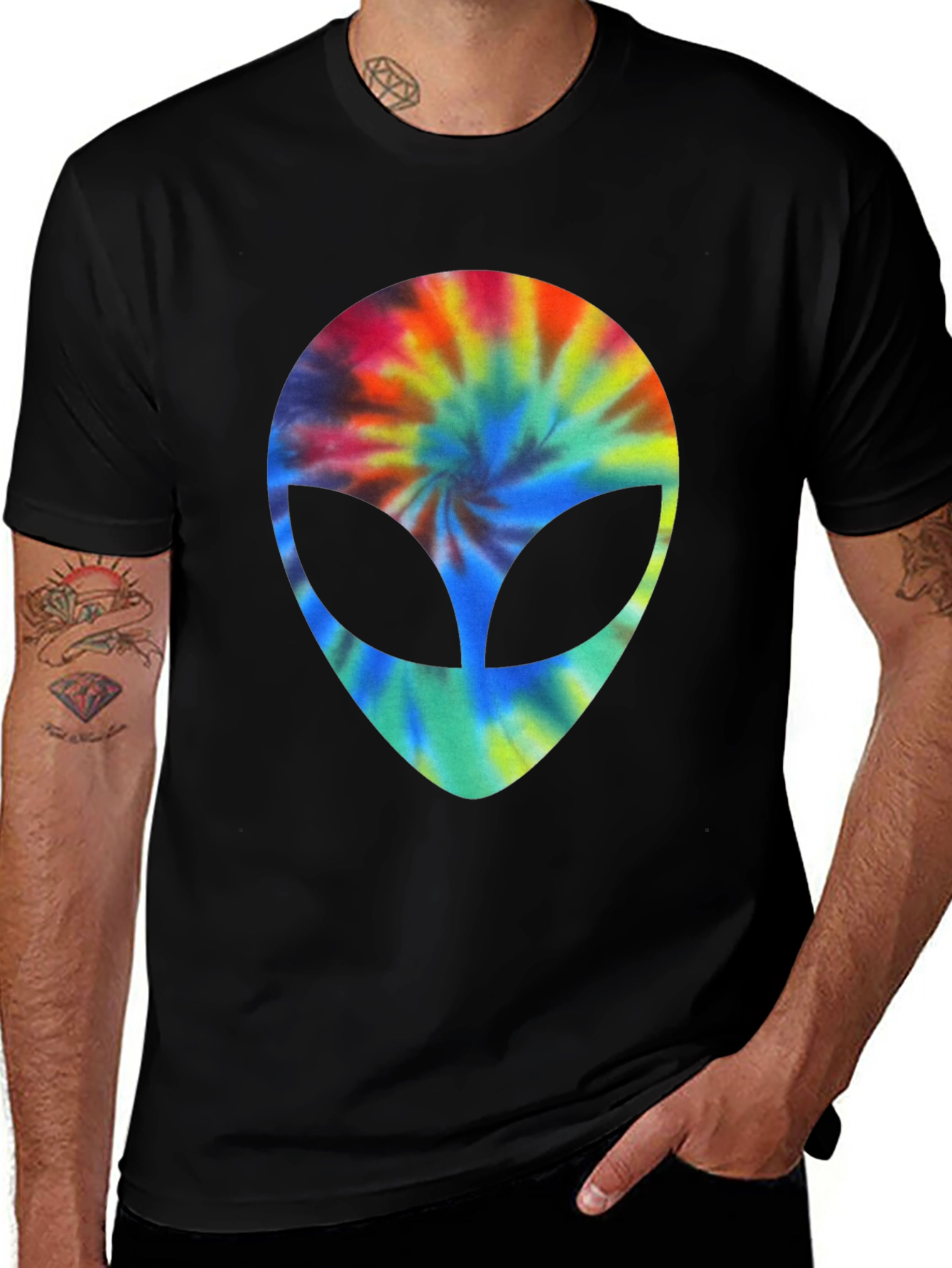 Variant 23 of Tie Dye Alien Head Graphic Black T-Shirt