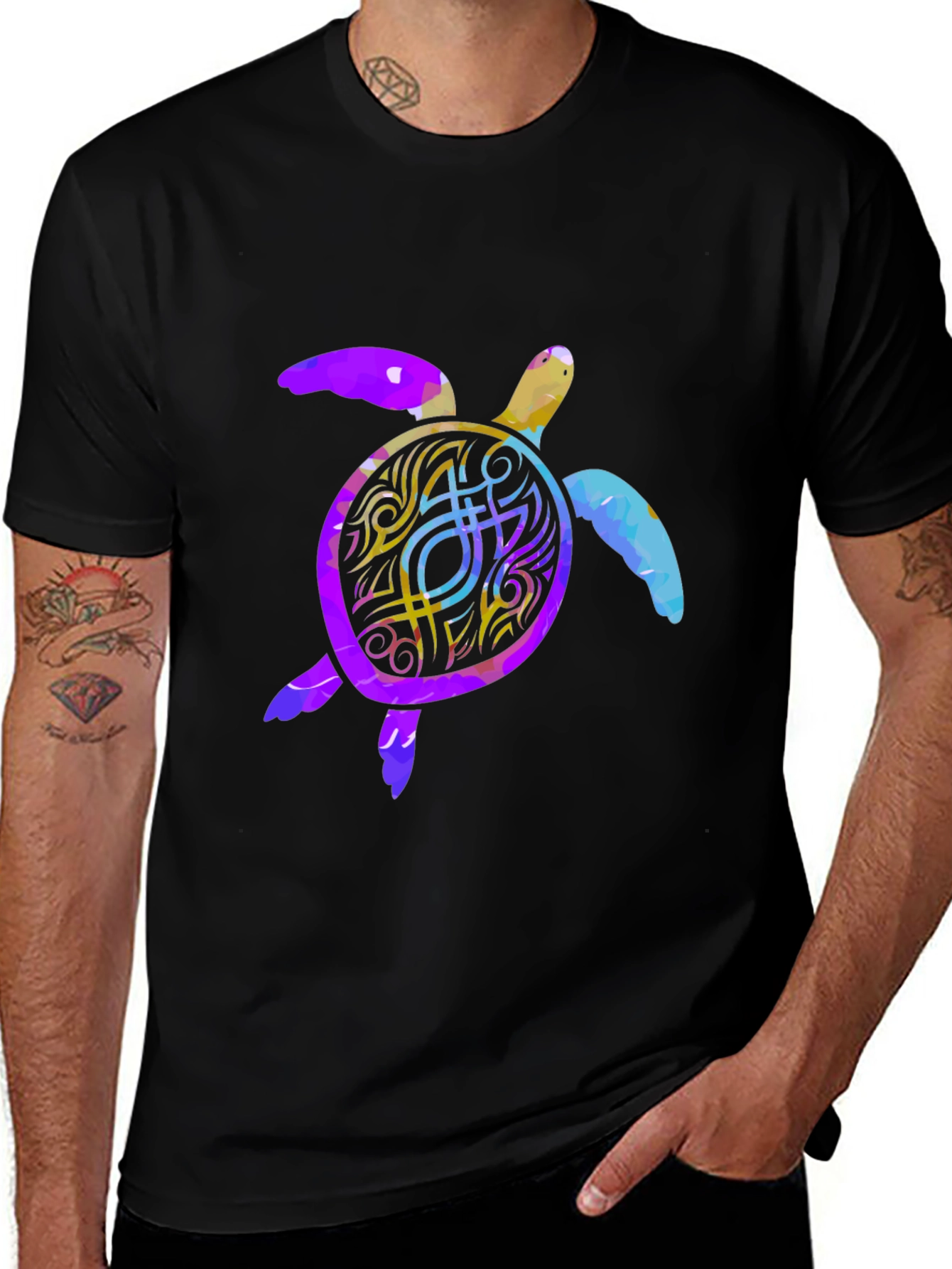 Variant 5 of Turtle Graphic Print Men's Black T-Shirt