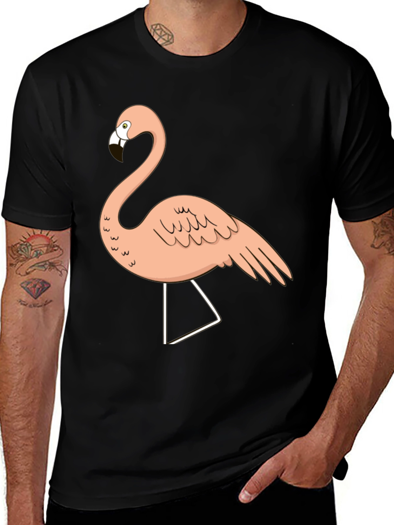 Variant 30 of Fun Flamingo Graphic Tee - Casual Black T-Shirt