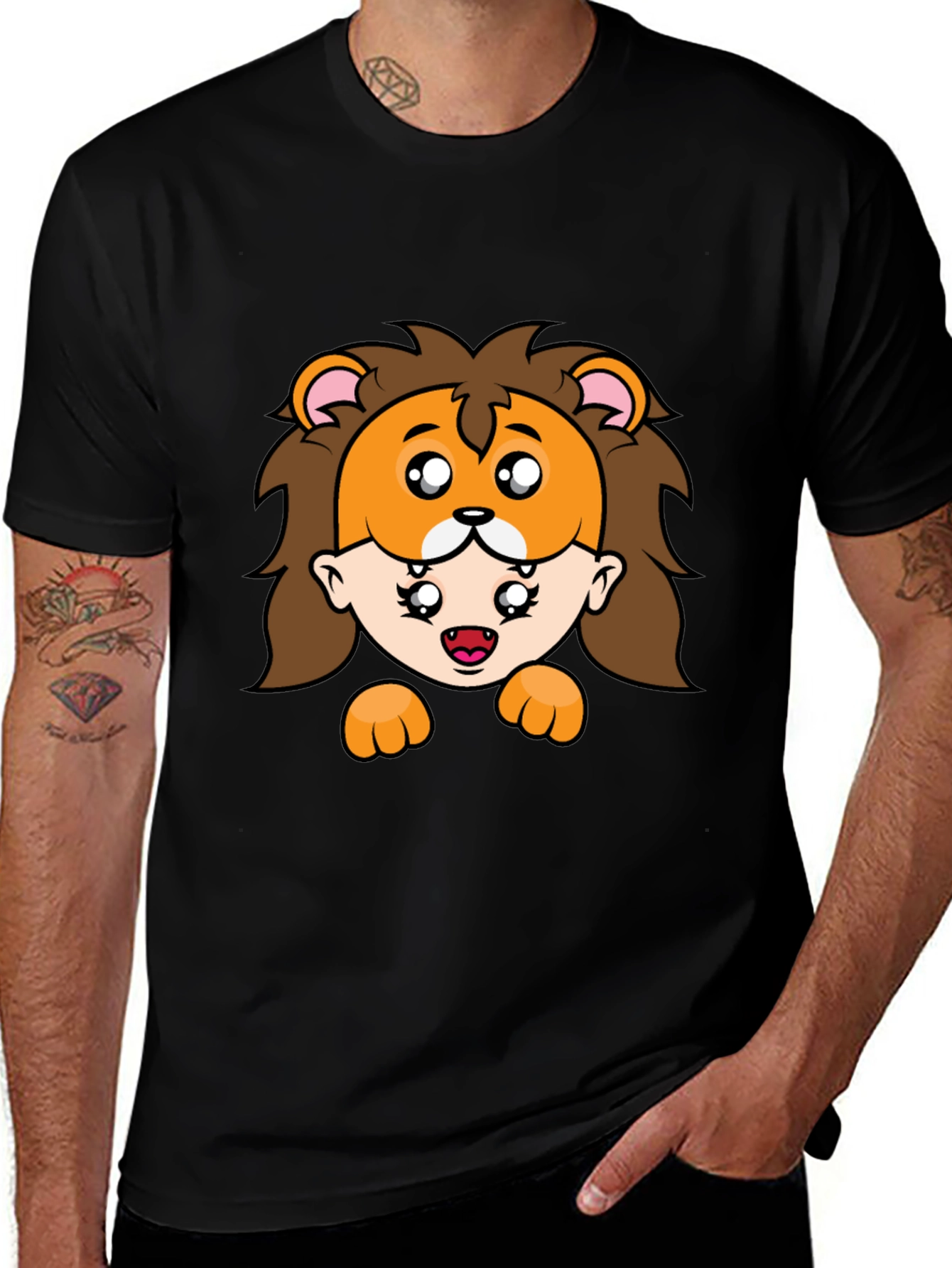 Variant 9 of Lion Mask Cartoon Graphic Black T-Shirt