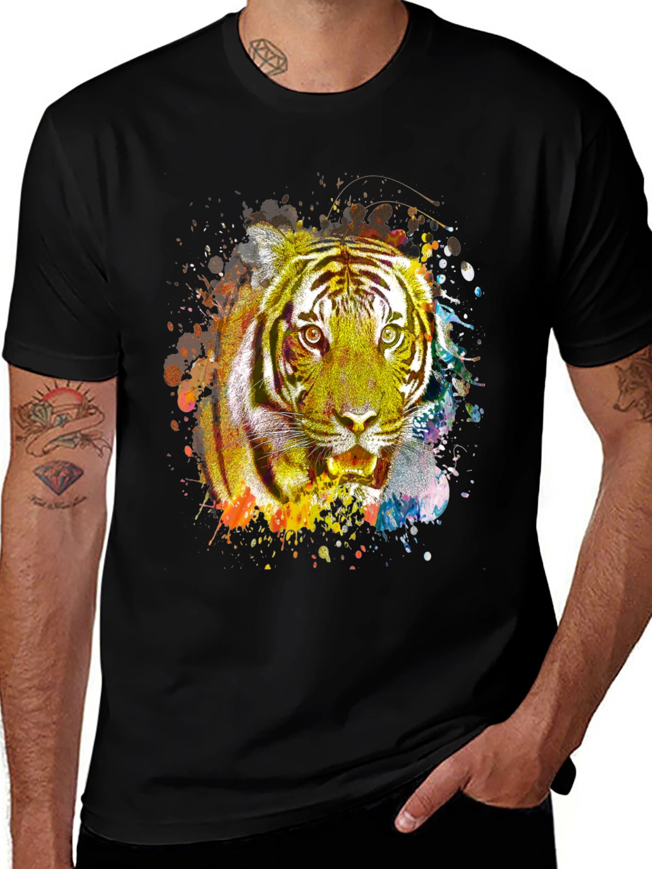 Variant 2 of Vibrant Tiger Graphic Print Black T-Shirt