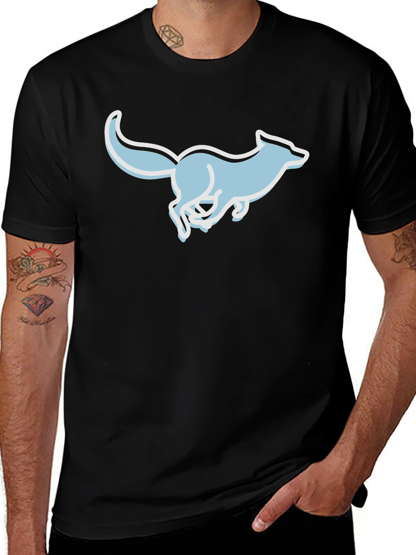 Variant 28 of Running Fox Graphic Tee - Black Unisex Shirt
