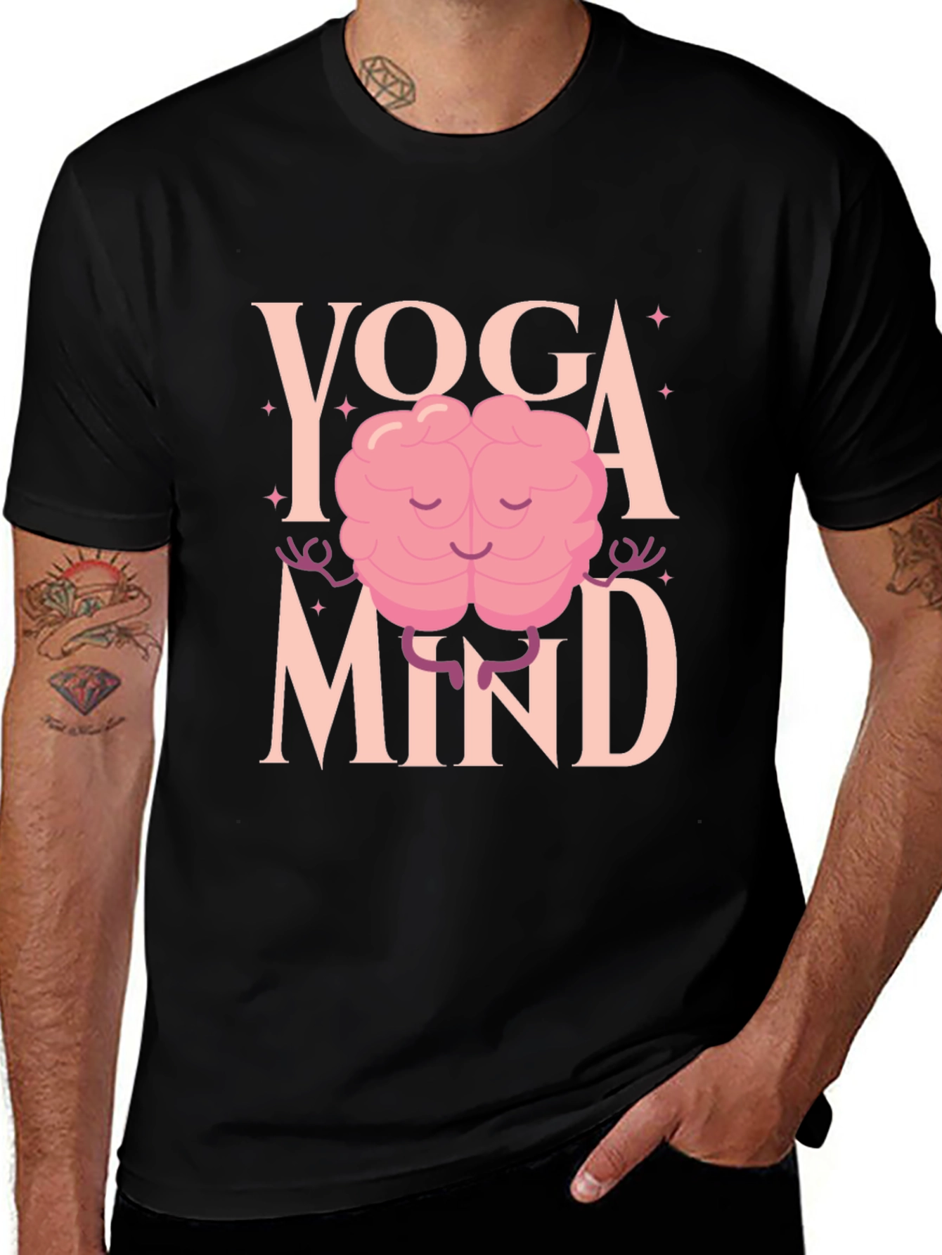 Yoga Mind Black T-Shirt - Meditating Brain Design