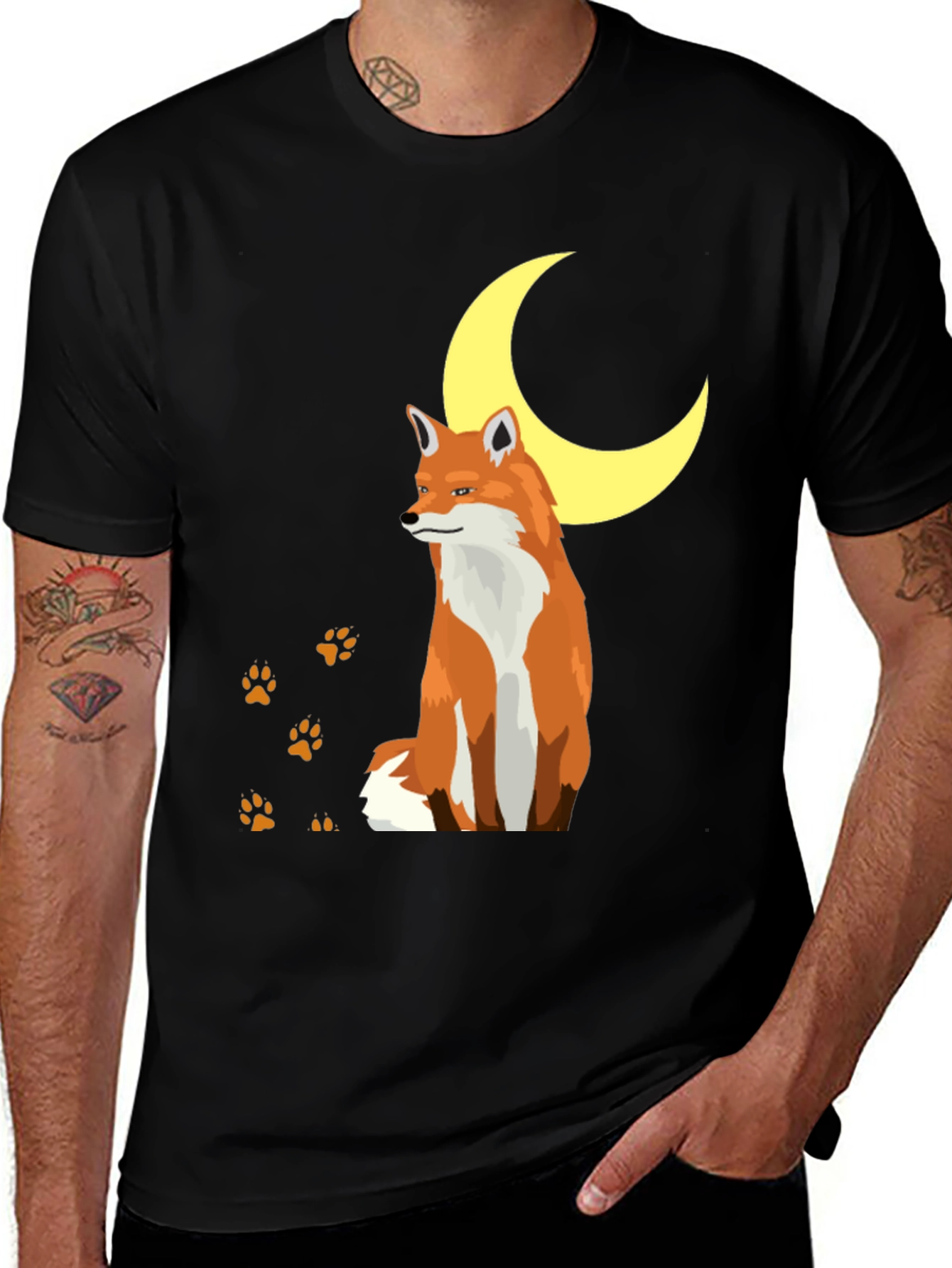 Variant 8 of Fox and Moon Graphic Tee - Stylish Black T-Shirt