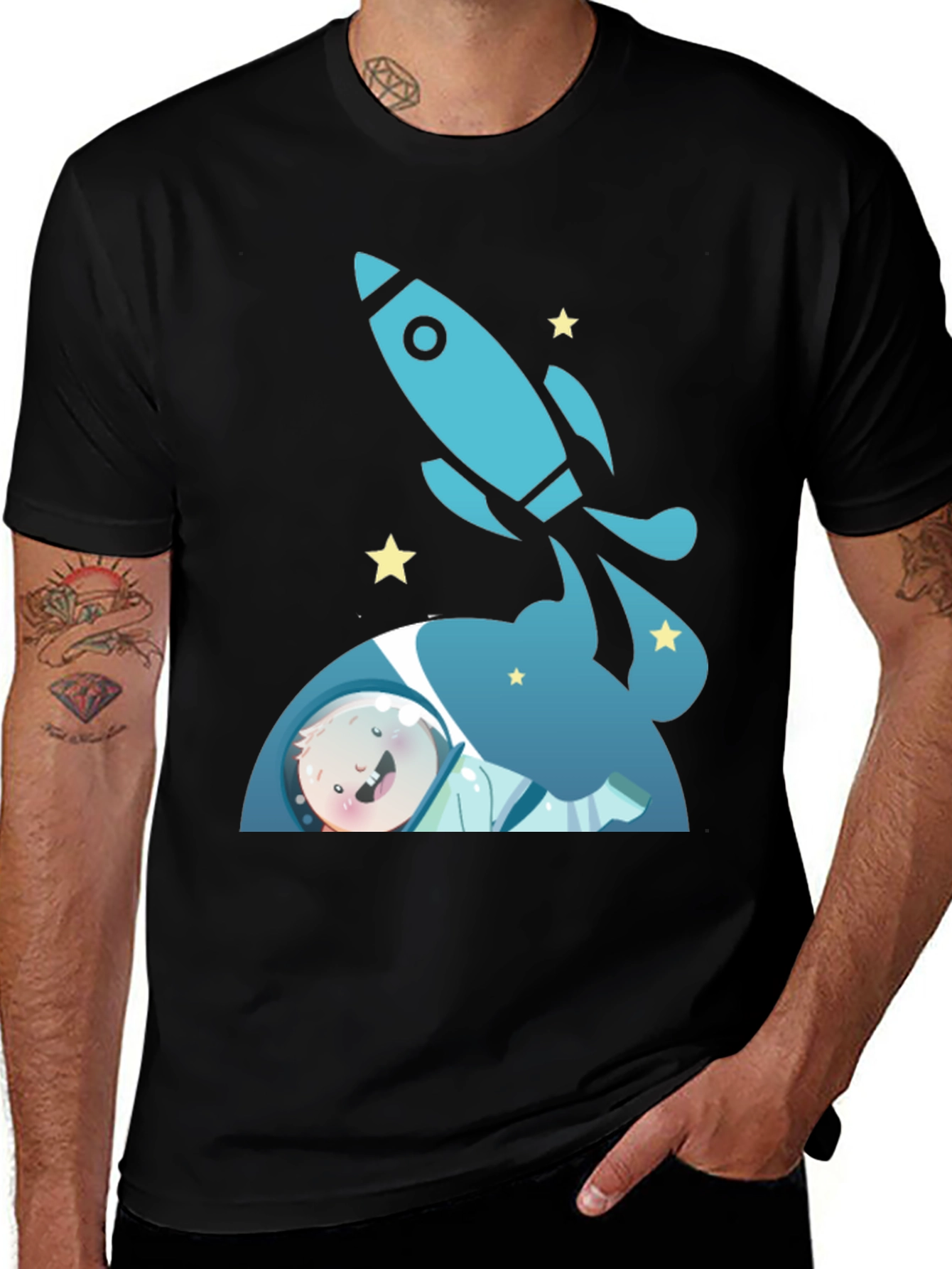 Variant 29 of Astronaut & Rocket Black T-Shirt - Space Adventure!