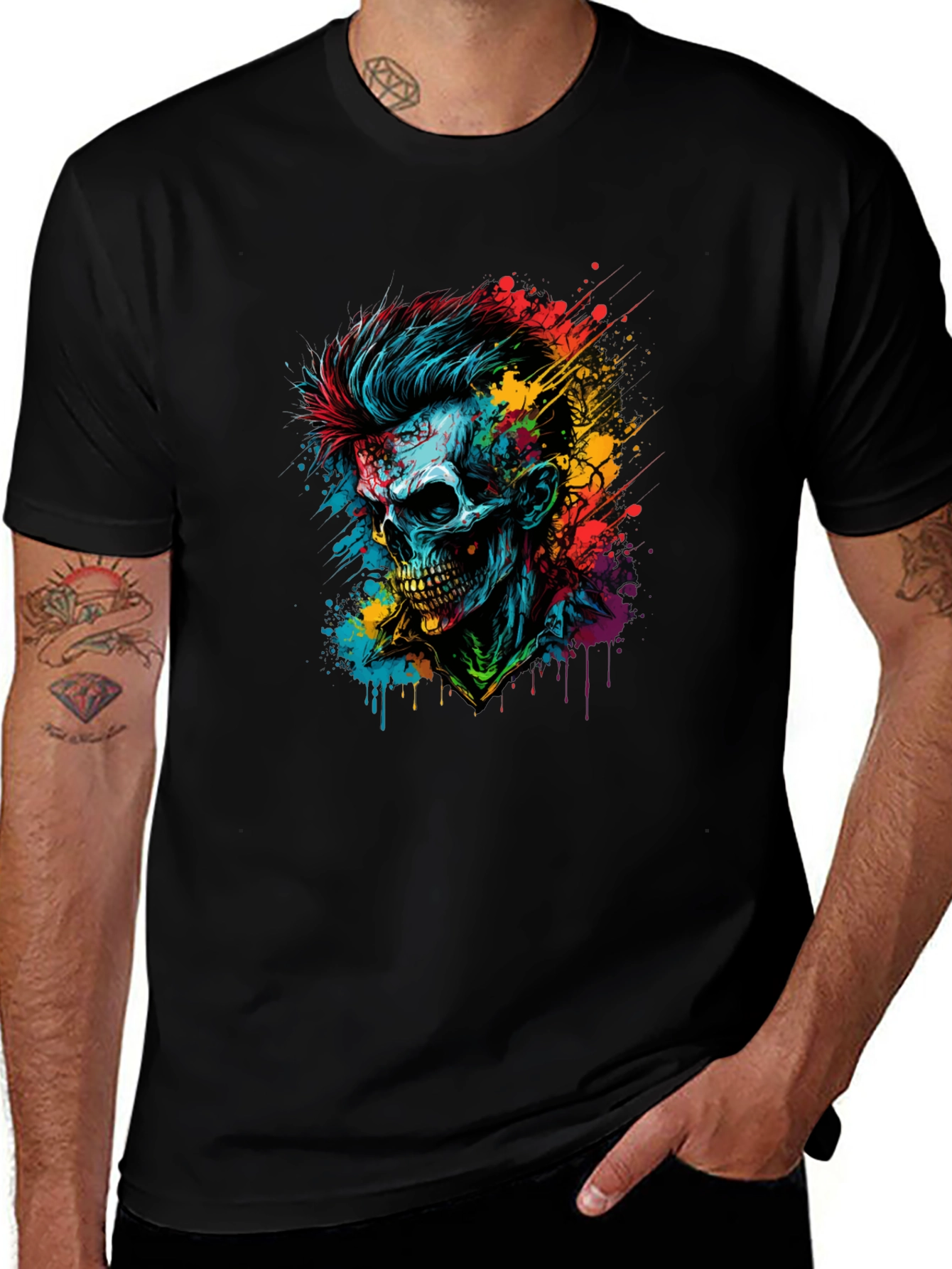 Variant 15 of Colorful Skull Graphic Print Crew Neck T-Shirt