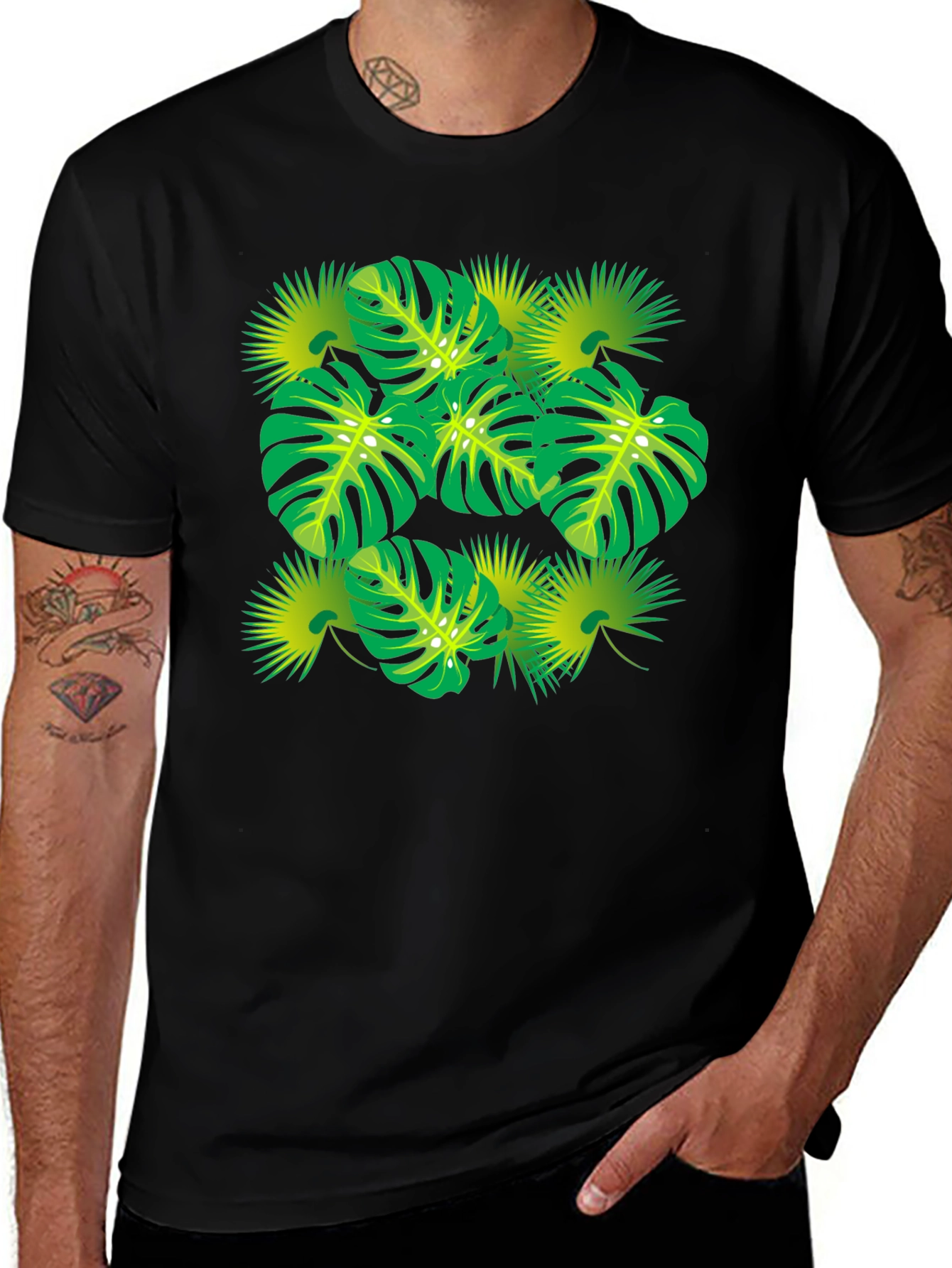 Variant 16 of Tropical Leaf Graphic Black T-Shirt