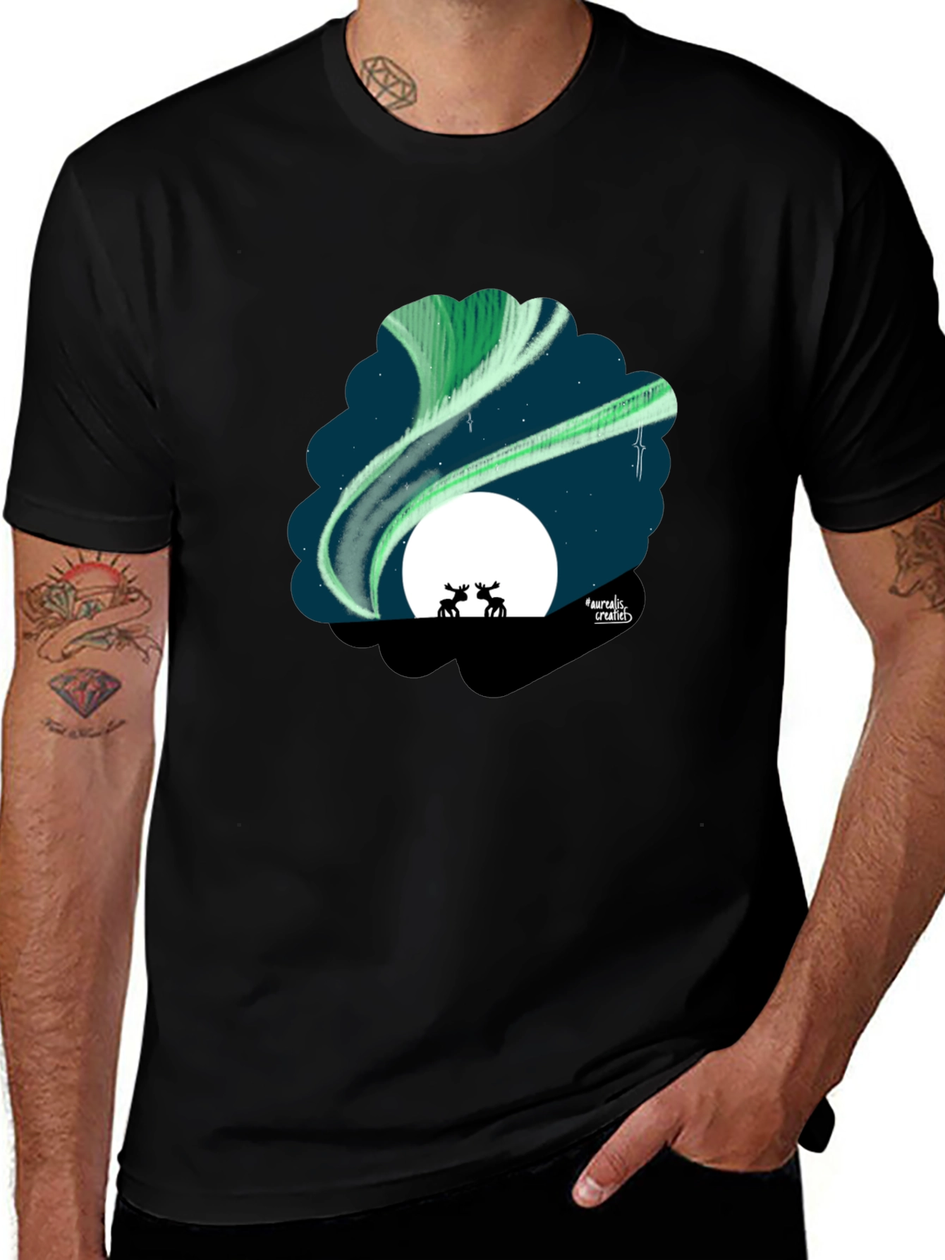 Variant 29 of Aurora Borealis Graphic Tee - Midnight Moose Design