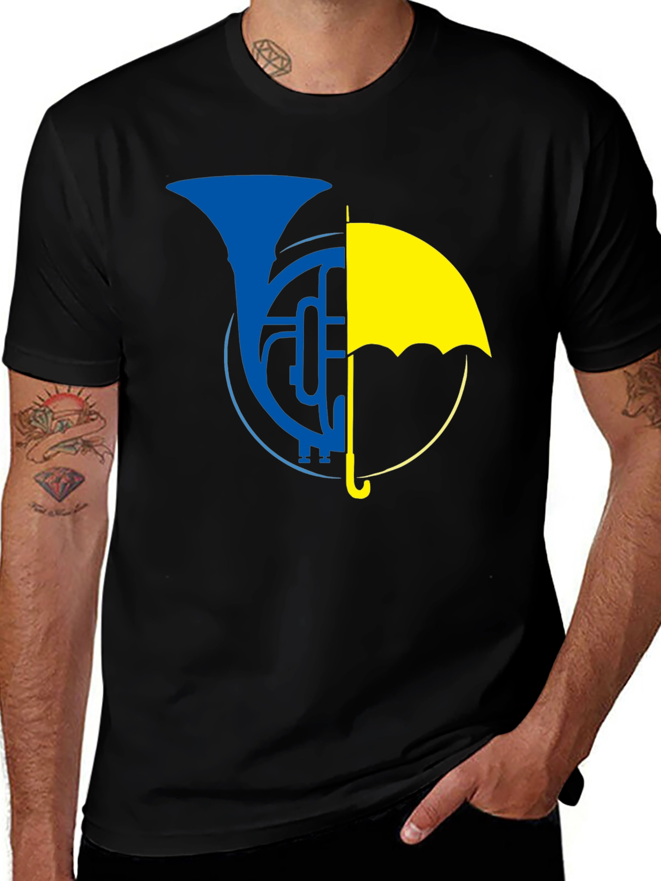 Variant 12 of Horn Umbrella Graphic T-Shirt - Black