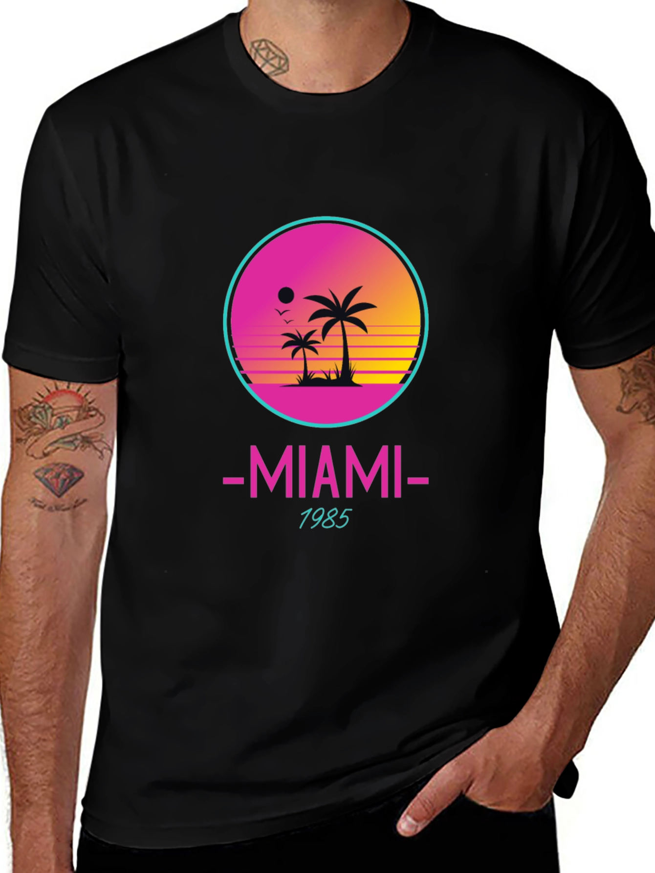 Variant 14 of Miami 1985 Retro Graphic Black T-Shirt