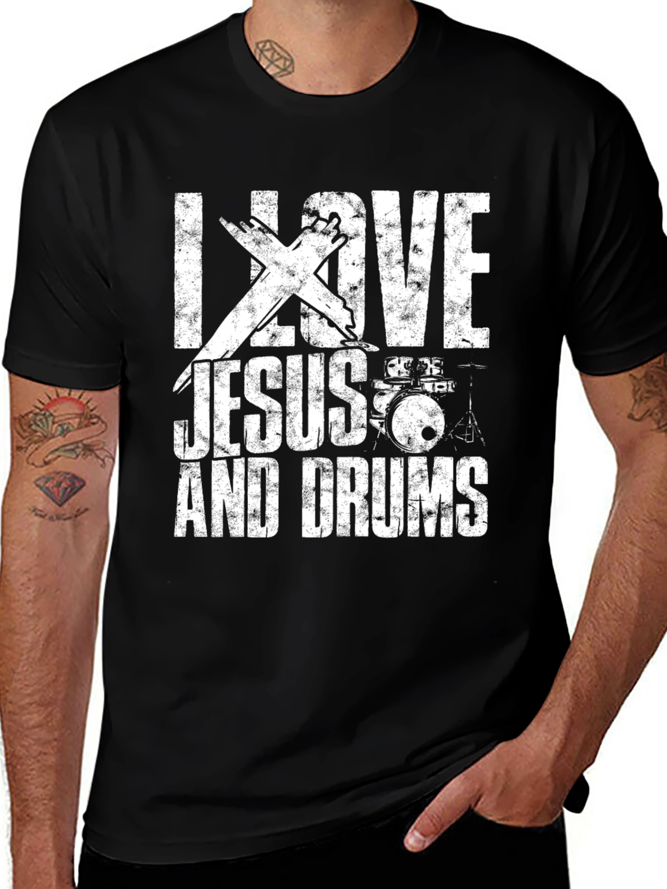 Variant 8 of I Love Jesus and Drums Graphic Tee