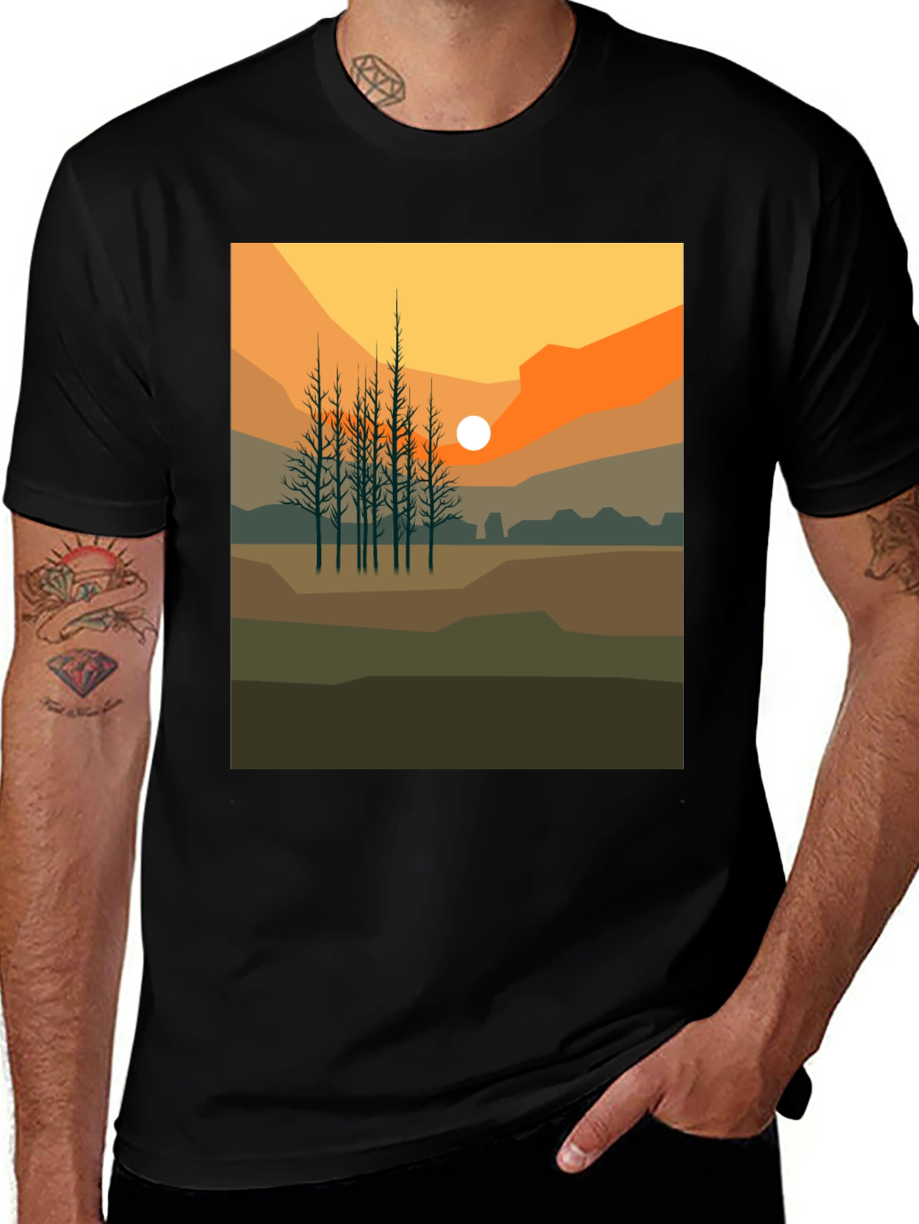 Variant 13 of Sunset Landscape Graphic Tee - Black