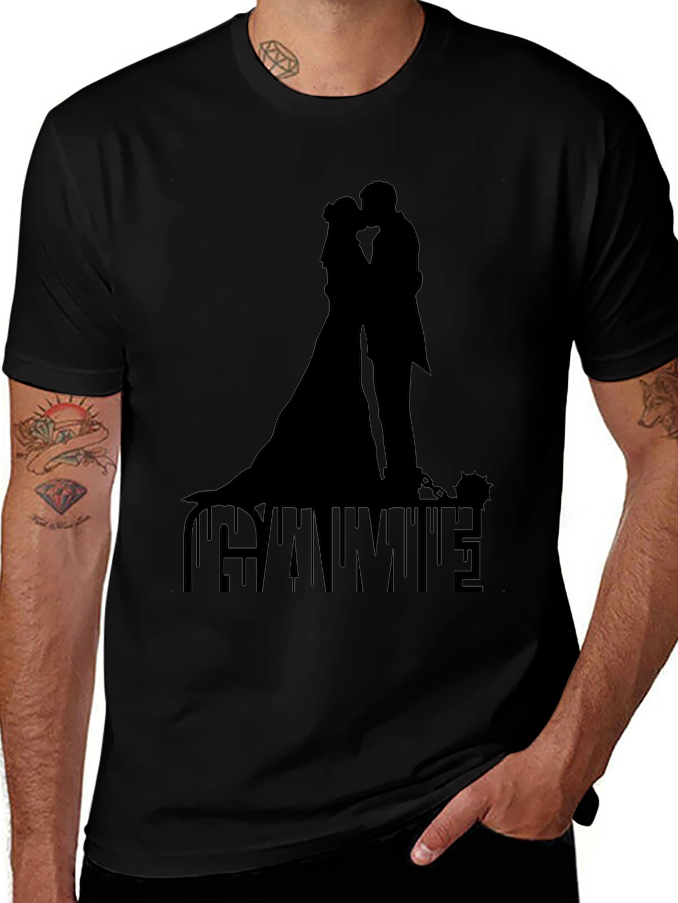 Variant 5 of Silhouette Wedding Graphic Black T-Shirt