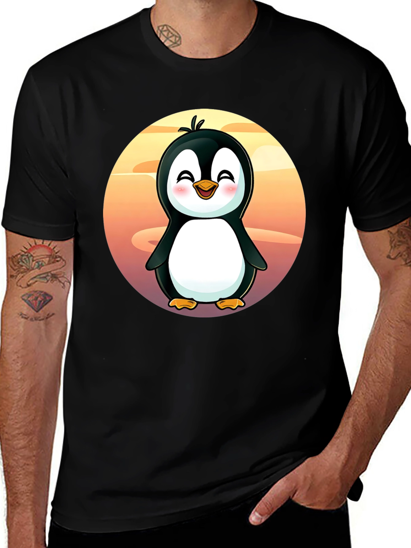Variant 24 of Cute Penguin Graphic Tee - Black Cotton Shirt