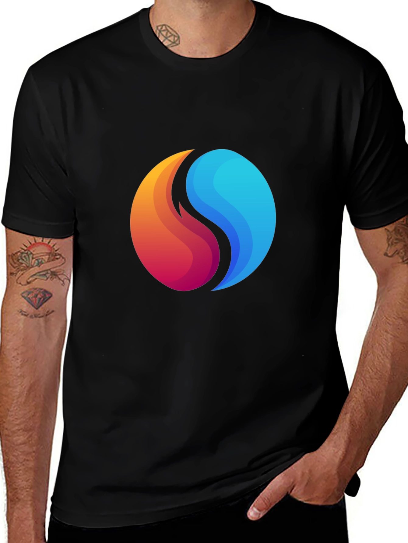 Variant 17 of Yin Yang Fire and Water Graphic Black T-Shirt