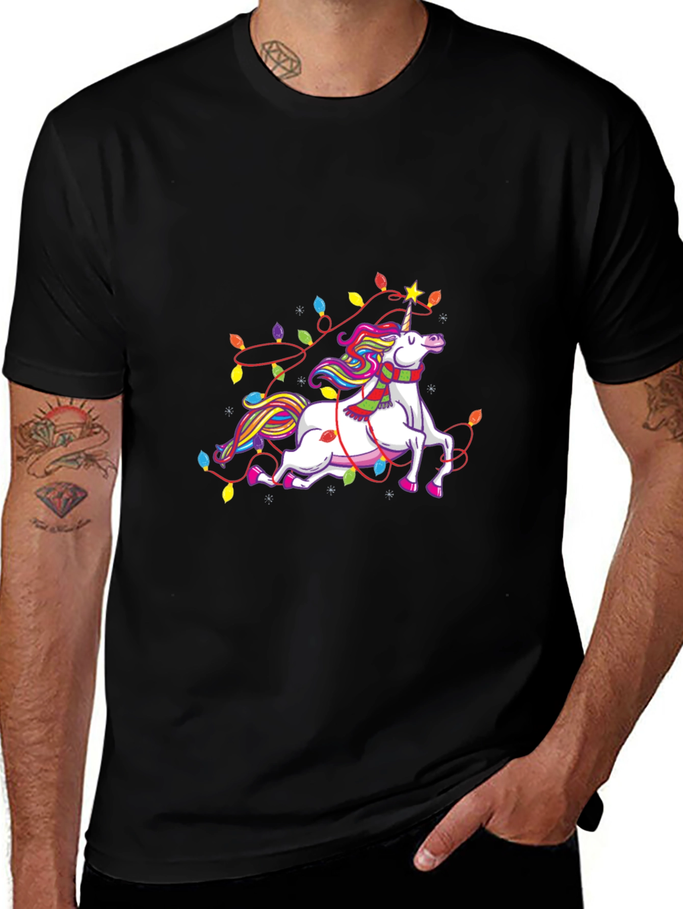 Variant 10 of Unicorn Christmas Lights Black Tee